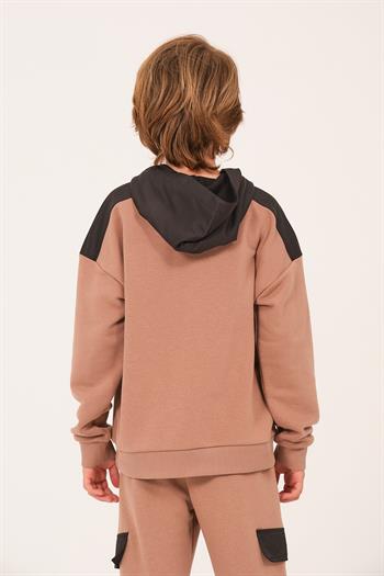 Unisex Çocuk Kapüşonlu Sweatshirt - Vizon