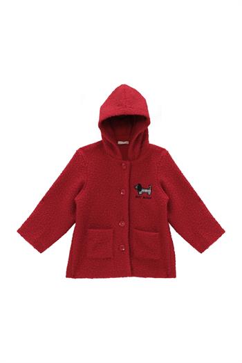 Unisex Çocuk  Köpek Nakışlı Peluş Kaban - Bordo