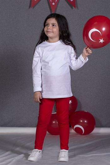 Unisex Çocuk Uzun Kollu Basic T-Shirt - Beyaz