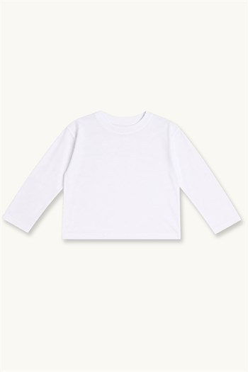 Unisex Çocuk Uzun Kollu Basic T-Shirt - Beyaz