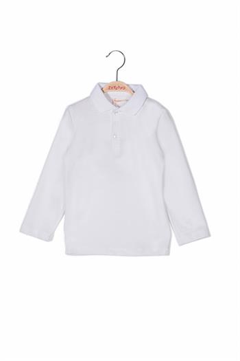 Unisex Çocuk Uzun Kollu Polo Yaka T-Shirt - Beyaz