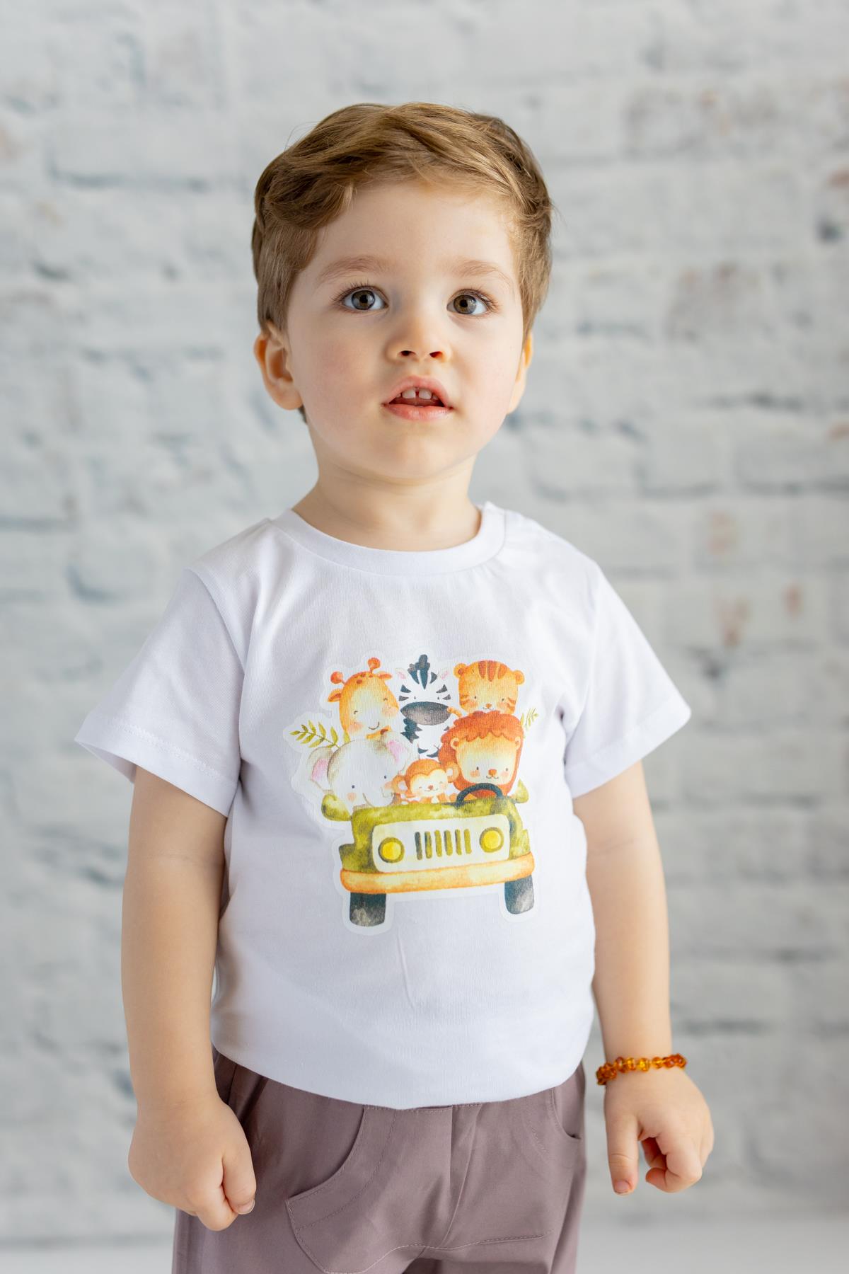 Erkek Bebek Baskılı Beyaz T-shirt T-Shirt | Zeylan Çocuk Giyim 50. yıl