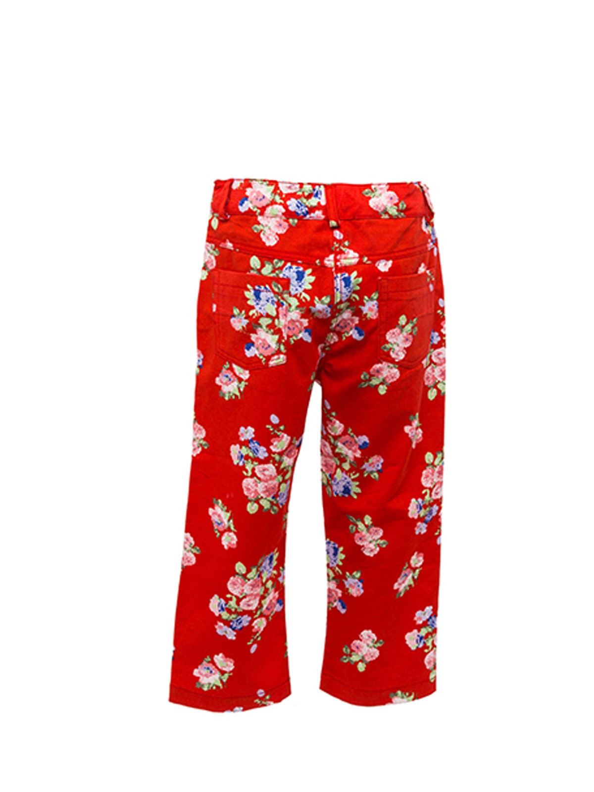 Kız Çocuk Kırmızı Çiçek Baskılı Pantolon (5-12yaş)