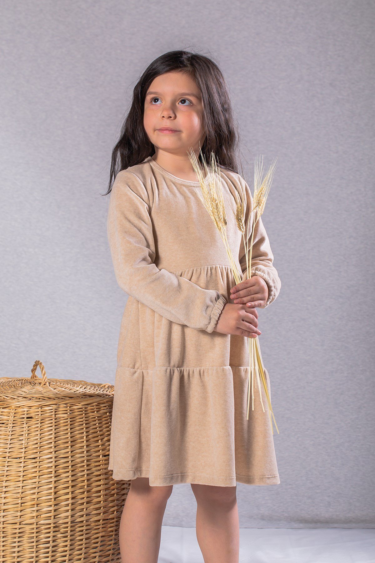 Kız Çocuk Uzun Kollu Kadife Elbise (2-7yaş)