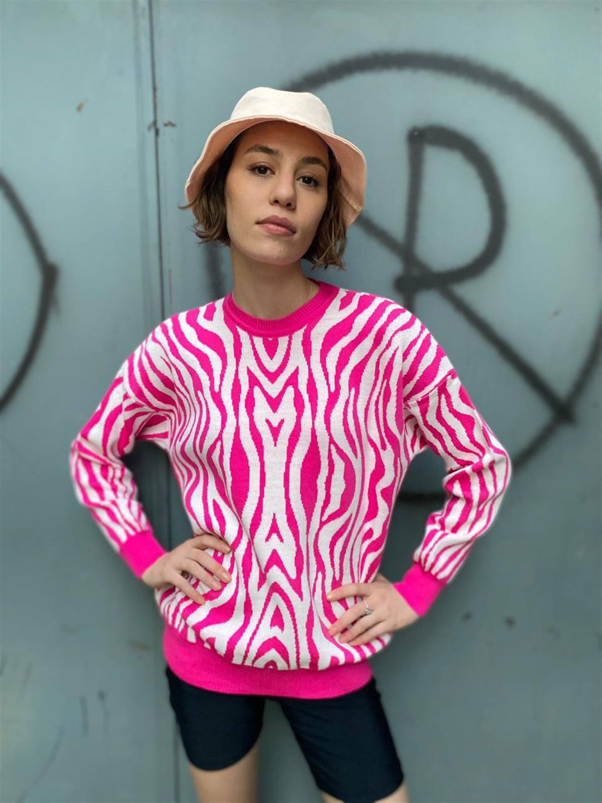 Zebra Pattern Knitwear Sweater Pink