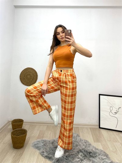 Checked Fabric Trousers Orange
