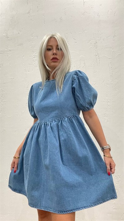 Short Denim Dress With A Low-Cut Back Blue