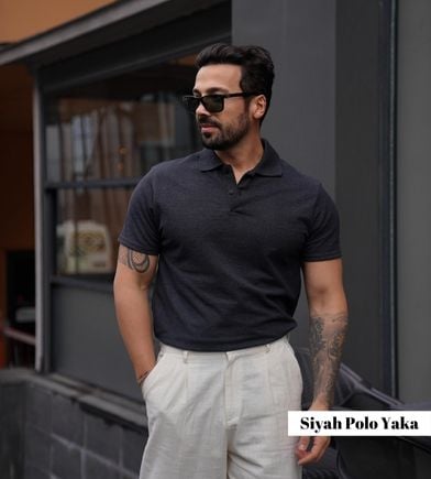 siyah polo yaka tişört