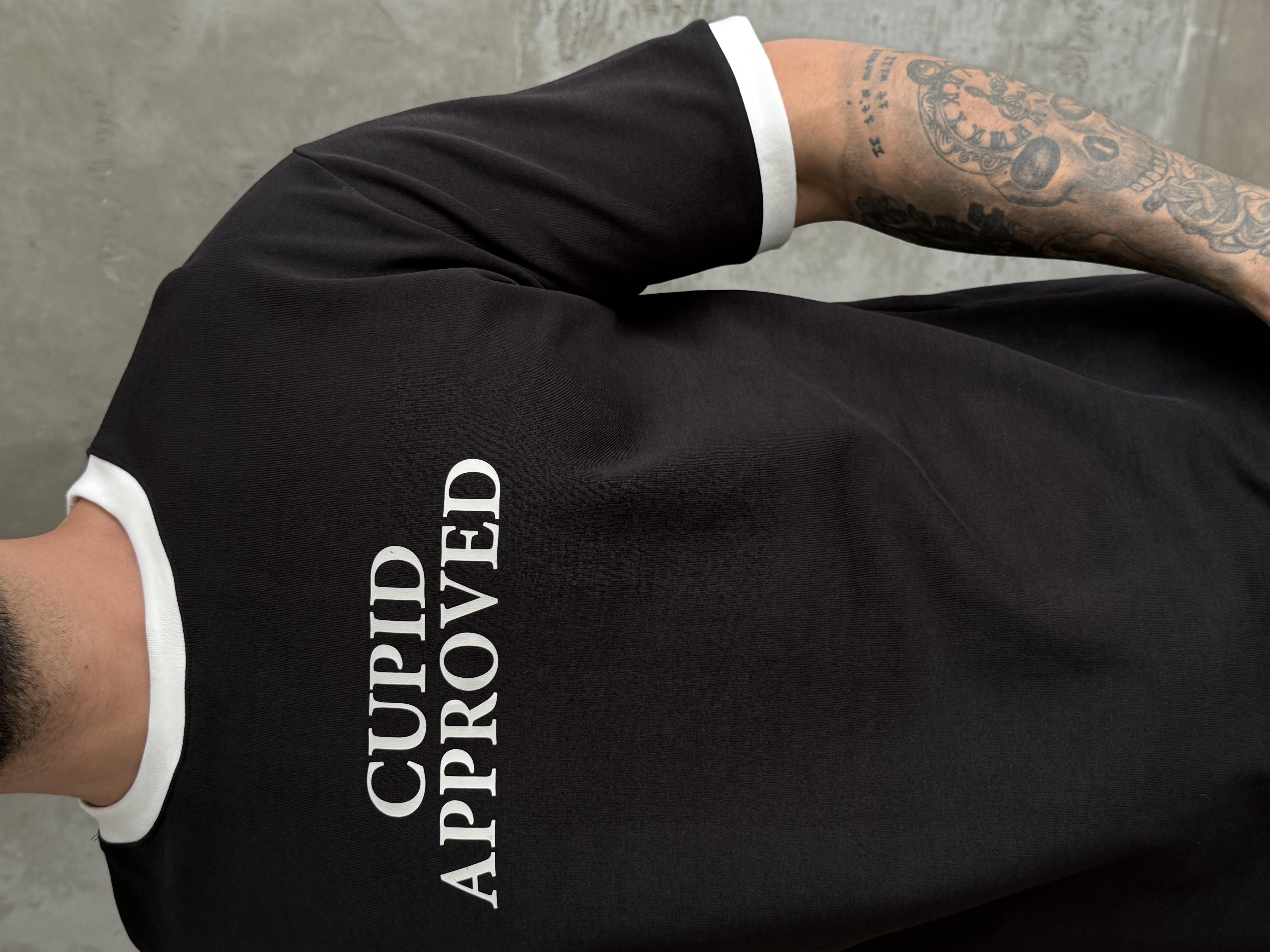 Siyah Cupid Baskılı Pamuk Oversize Tişört N1368 SNZ