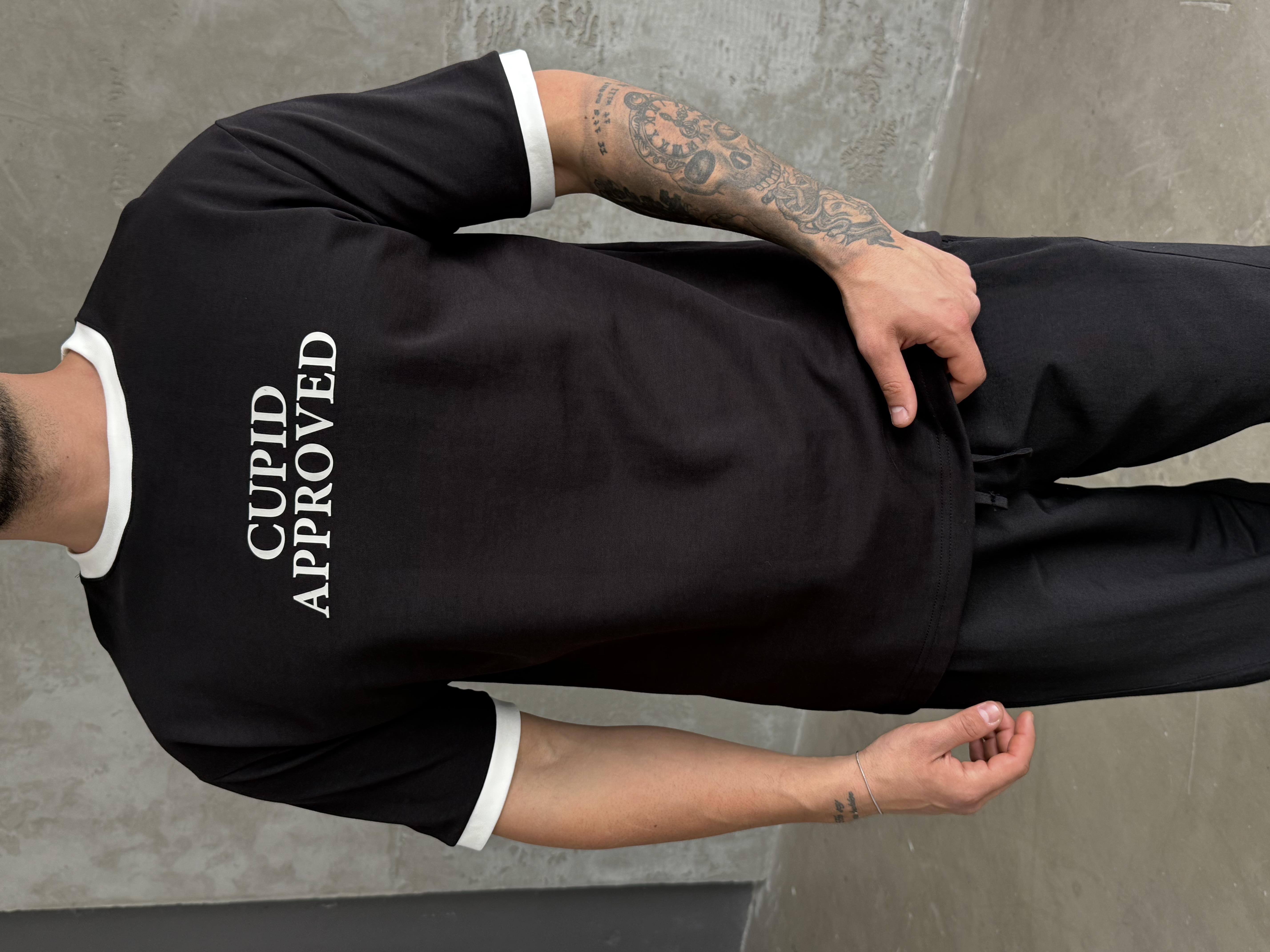 Siyah Cupid Baskılı Pamuk Oversize Tişört N1368 SNZ