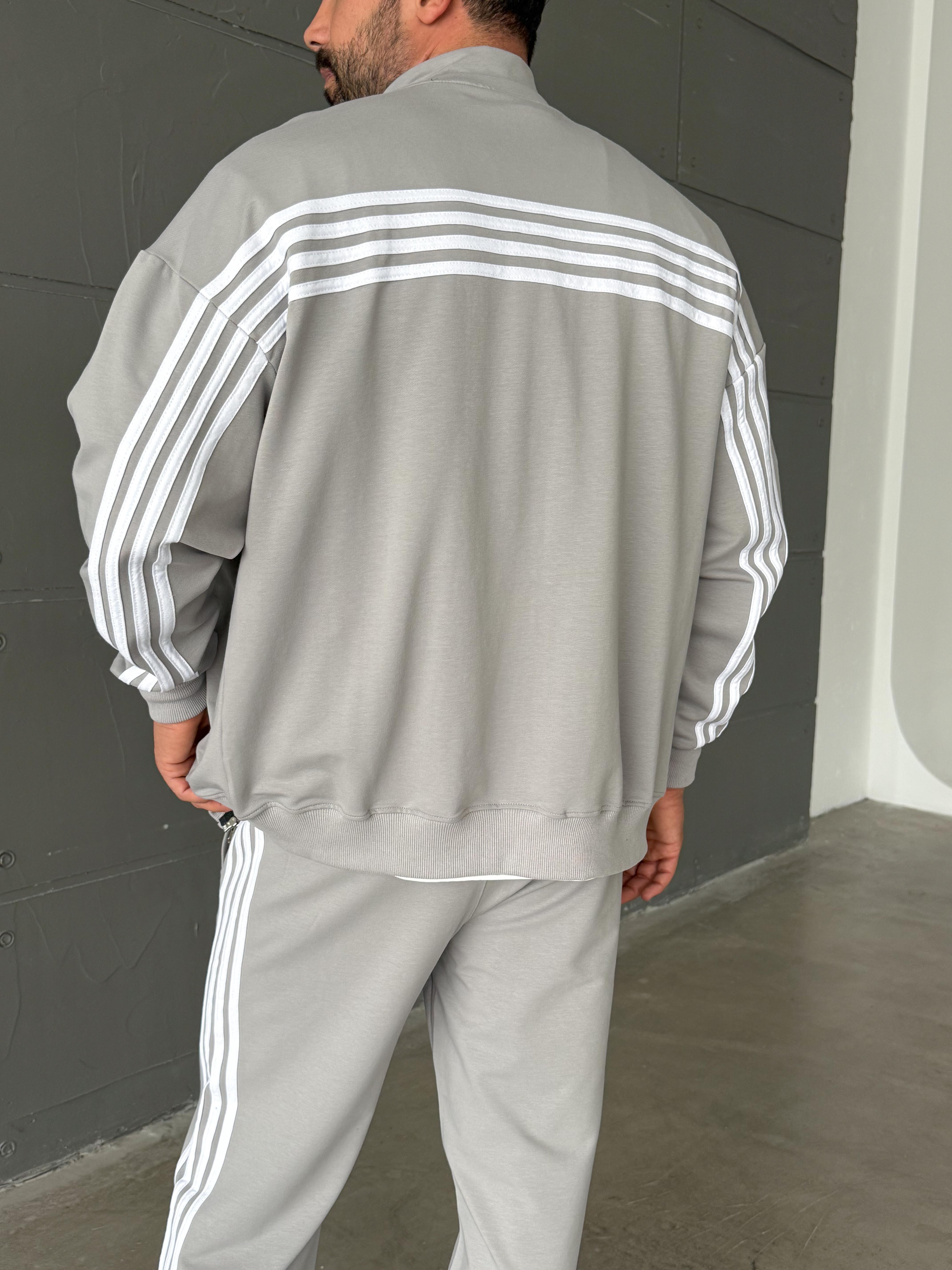 Gri Şeritli Oversize 2 İplik Takım