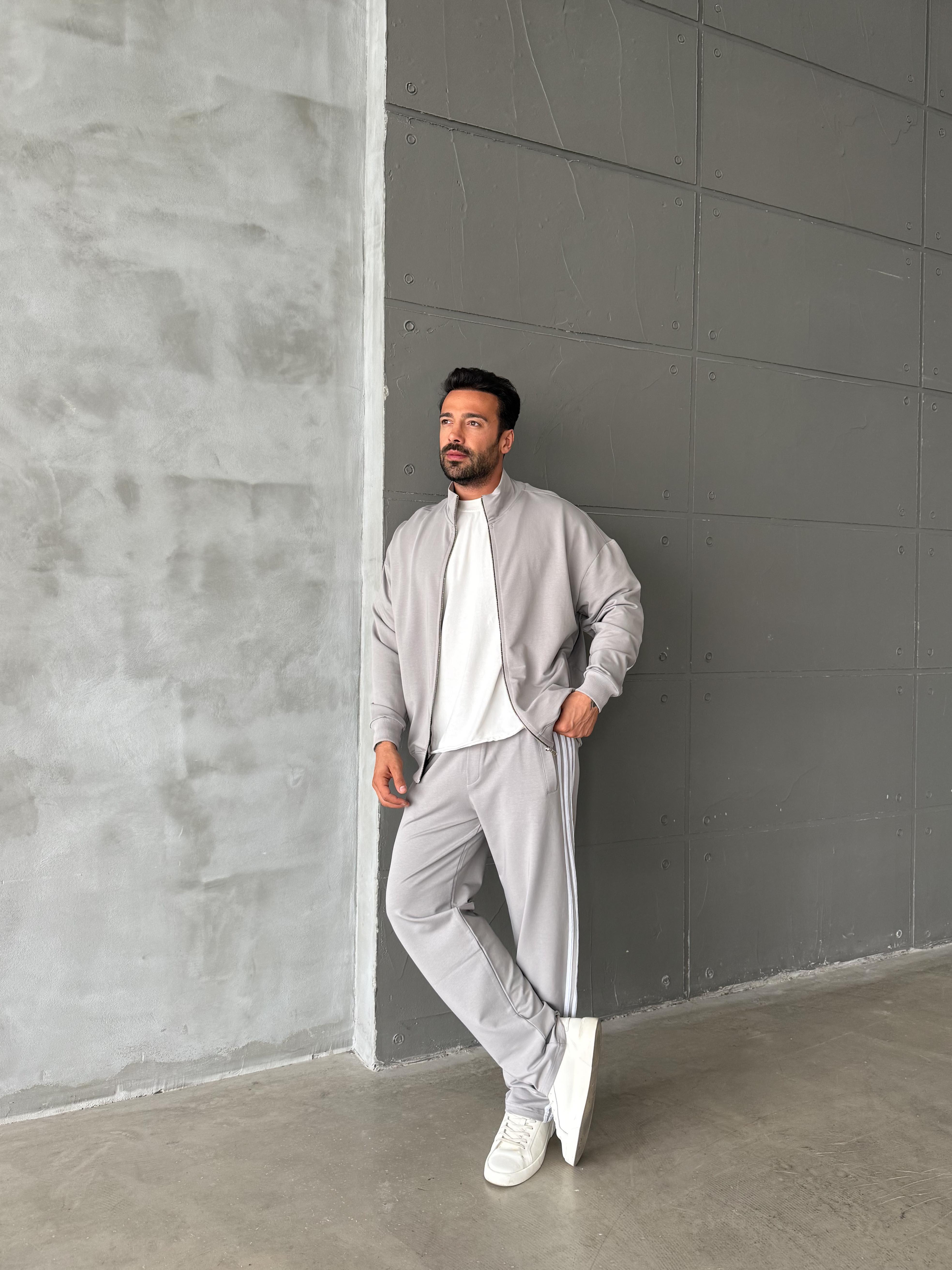 Gri Şeritli Oversize 2 İplik Takım