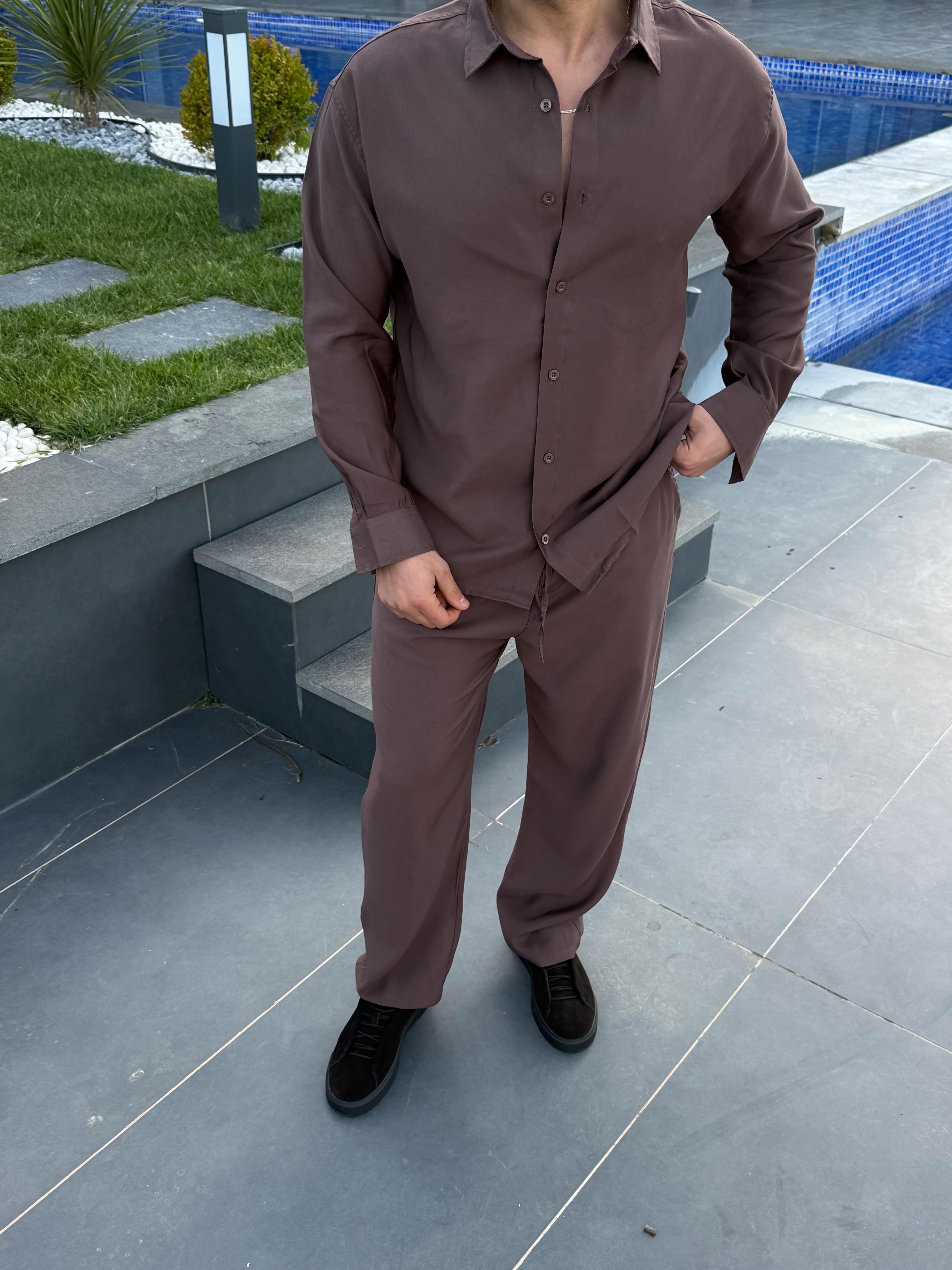Kahve Diogenal Tensel Pamuk Oversize Takım SNZ 1320