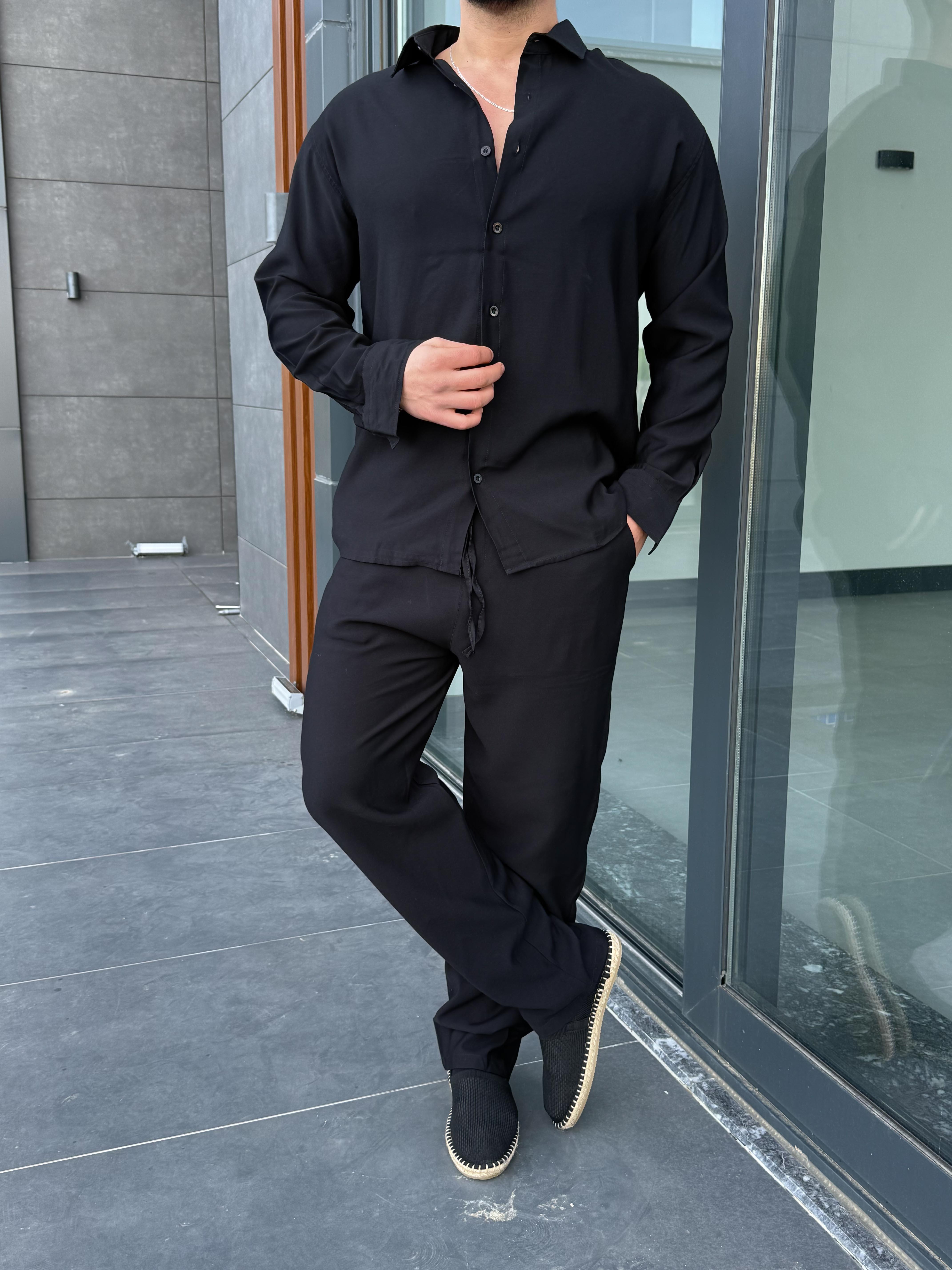 Siyah Diogenal Tensel Pamuk Oversize Takım SNZ 1320
