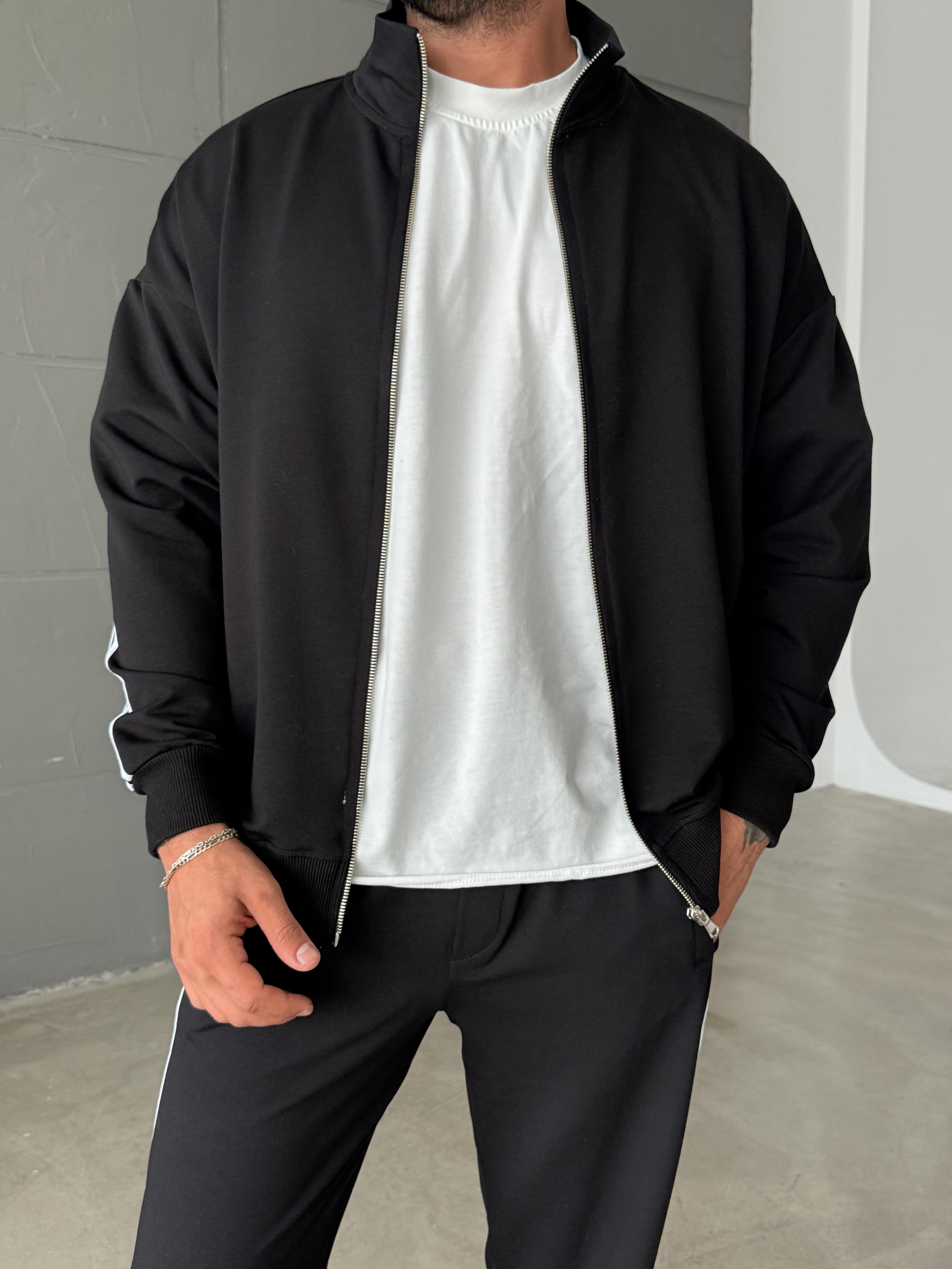 Siyah Şeritli Oversize 2 İplik Takım
