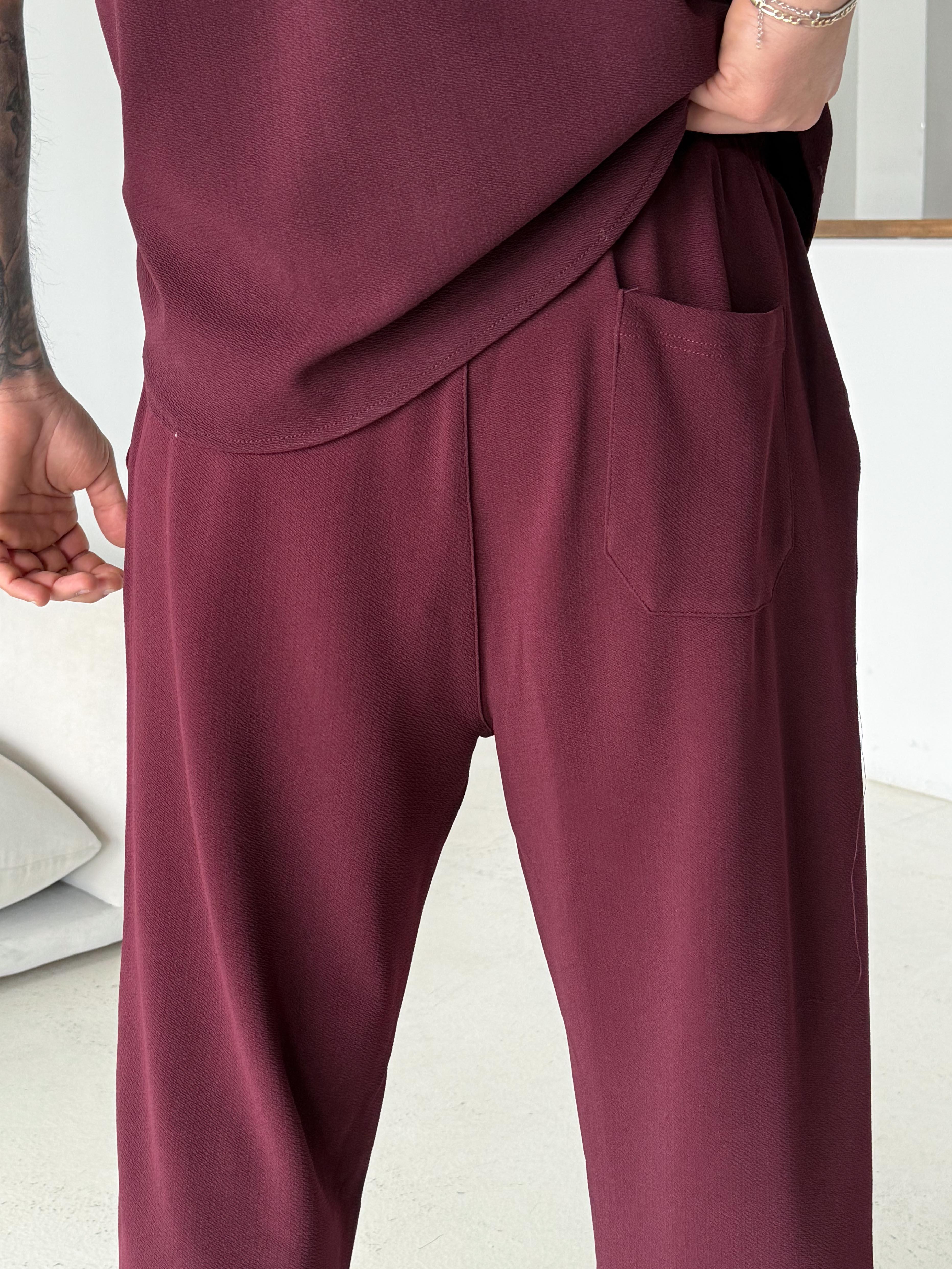 Bordo Gramajlı Crep Bol Eşofman 22065 LNS