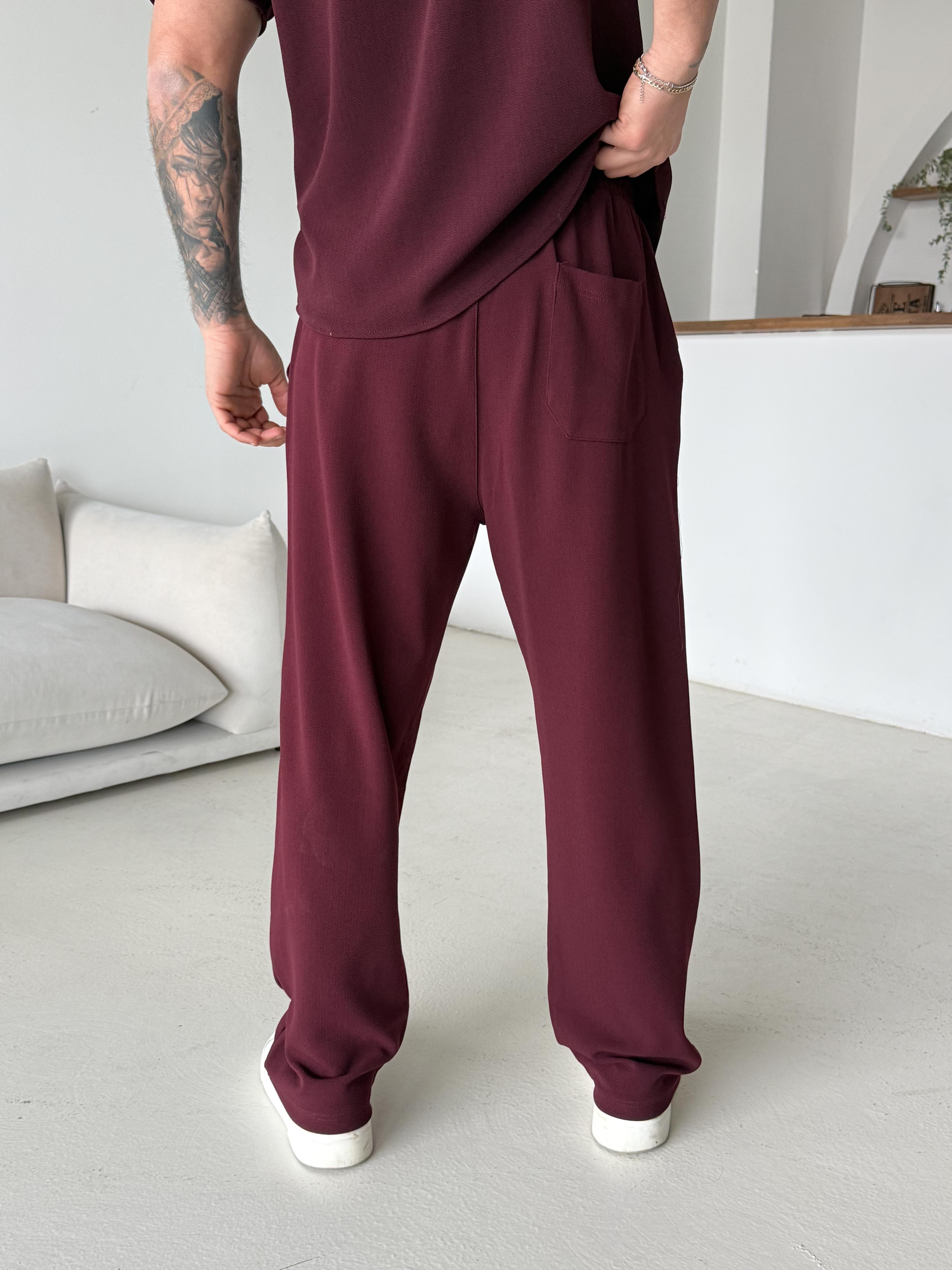 Bordo Gramajlı Crep Bol Eşofman 22065 LNS