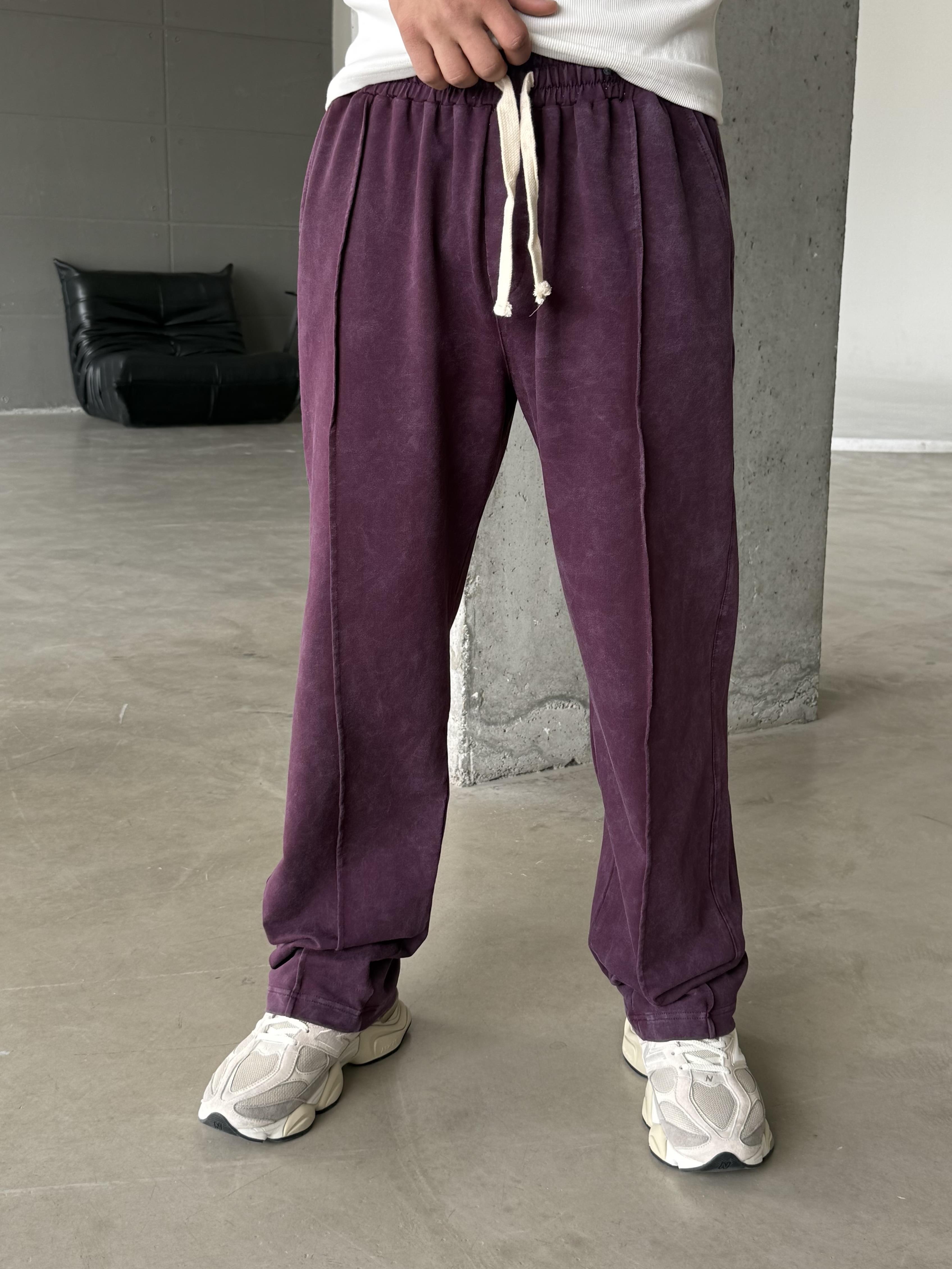 Bordo İki İplik Yıkamalı Ön Tek Çimalı Eşofman PLZ 26168