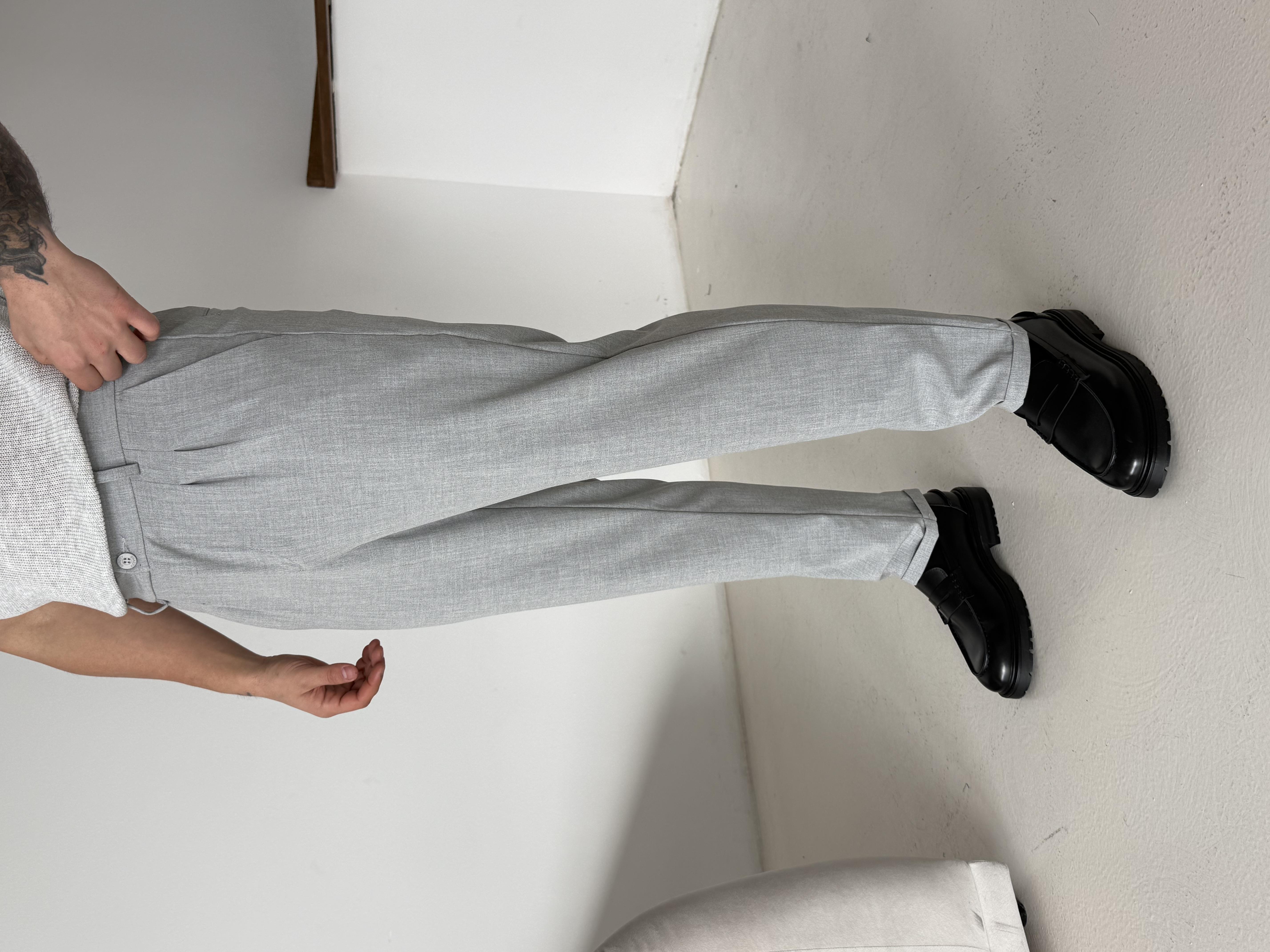 Açıkgri Bezayağı Boyfriend Pamuk Kumaş Pantolon SNZ N1045