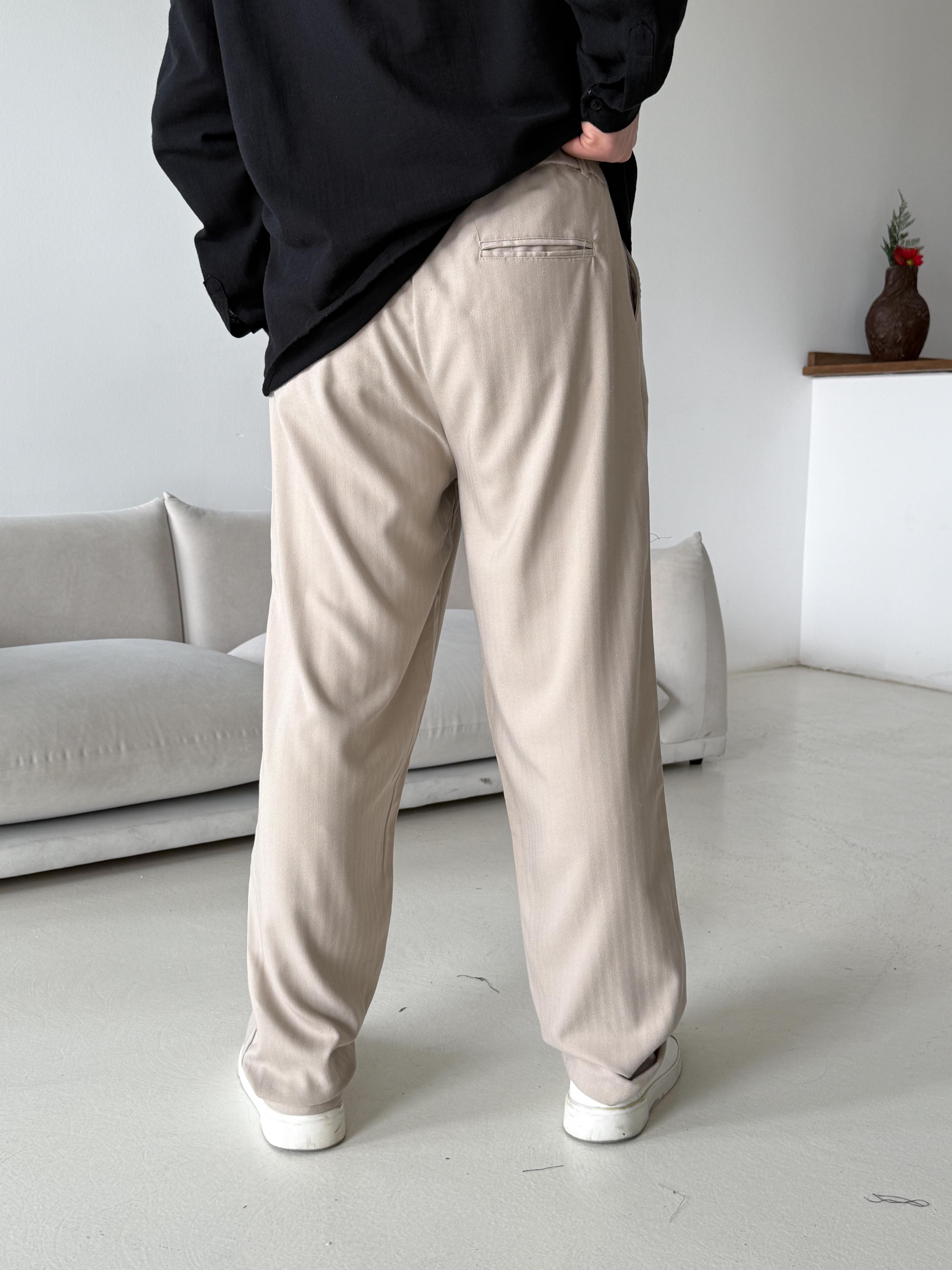 Bej Balık Sırtı Arka Lastikli Dokuma Pantalon PLZ 26409