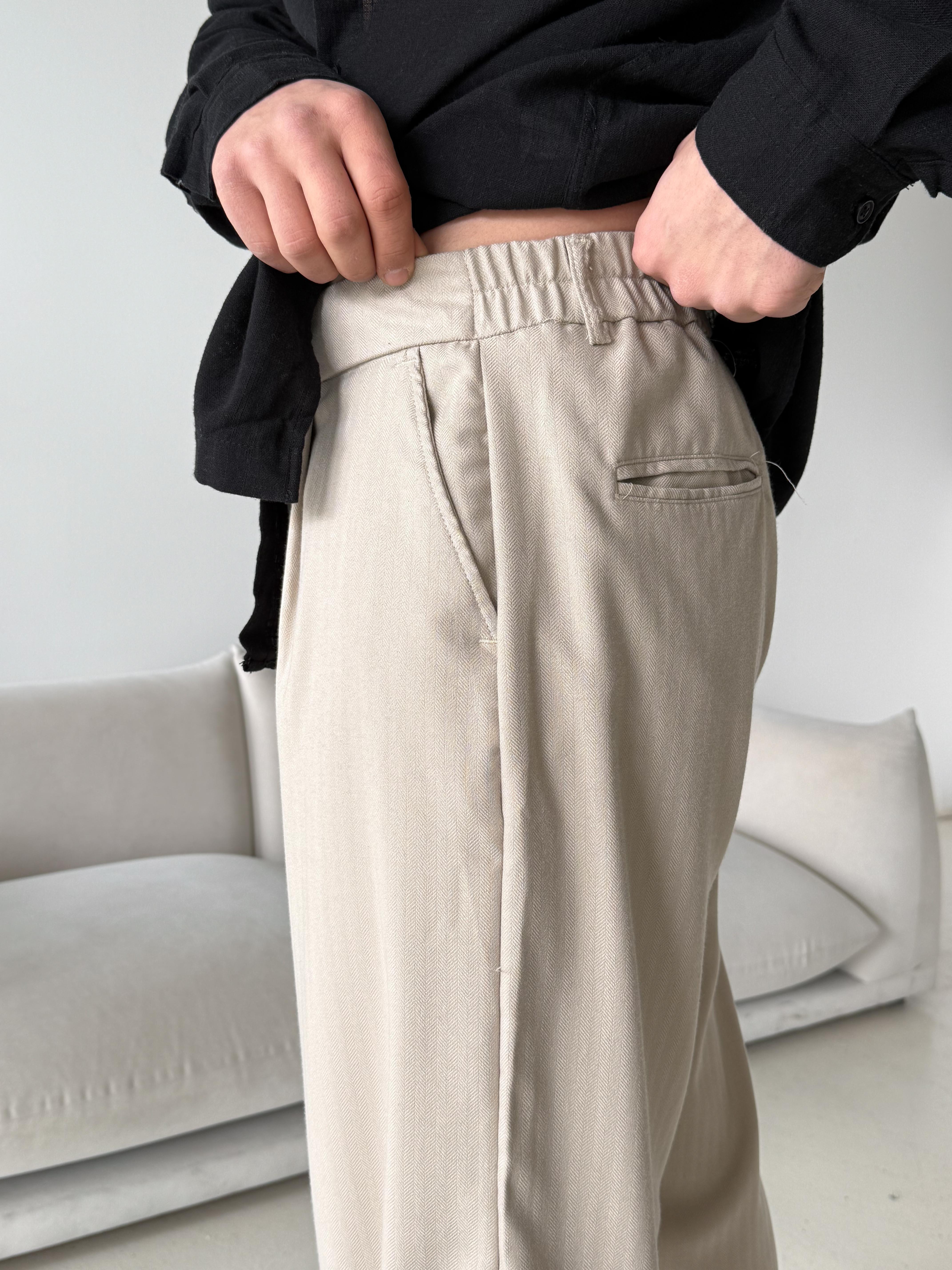 Bej Balık Sırtı Arka Lastikli Dokuma Pantalon PLZ 26409