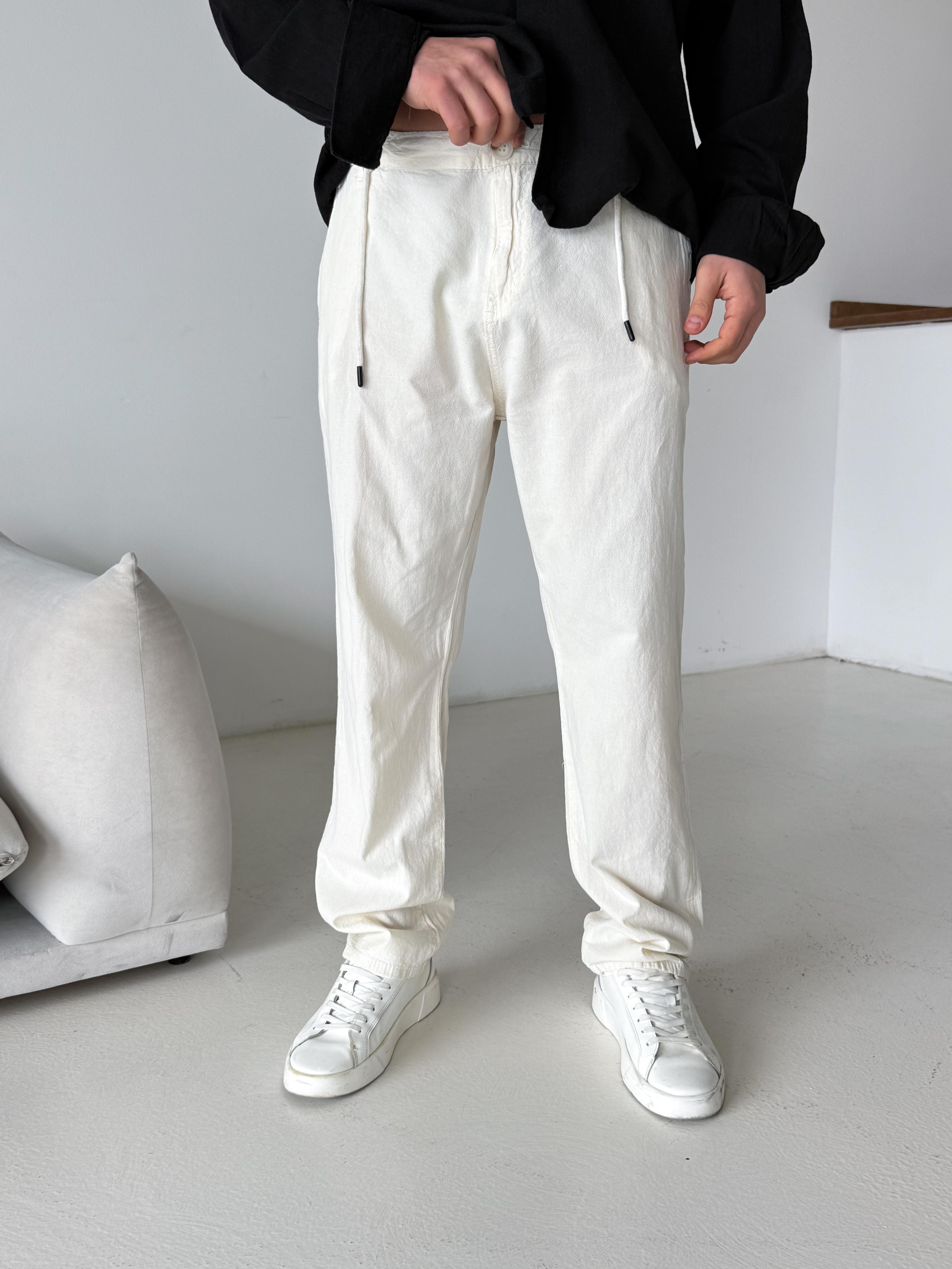 Bej Düğmeli Ham Keten Pantalon TK
