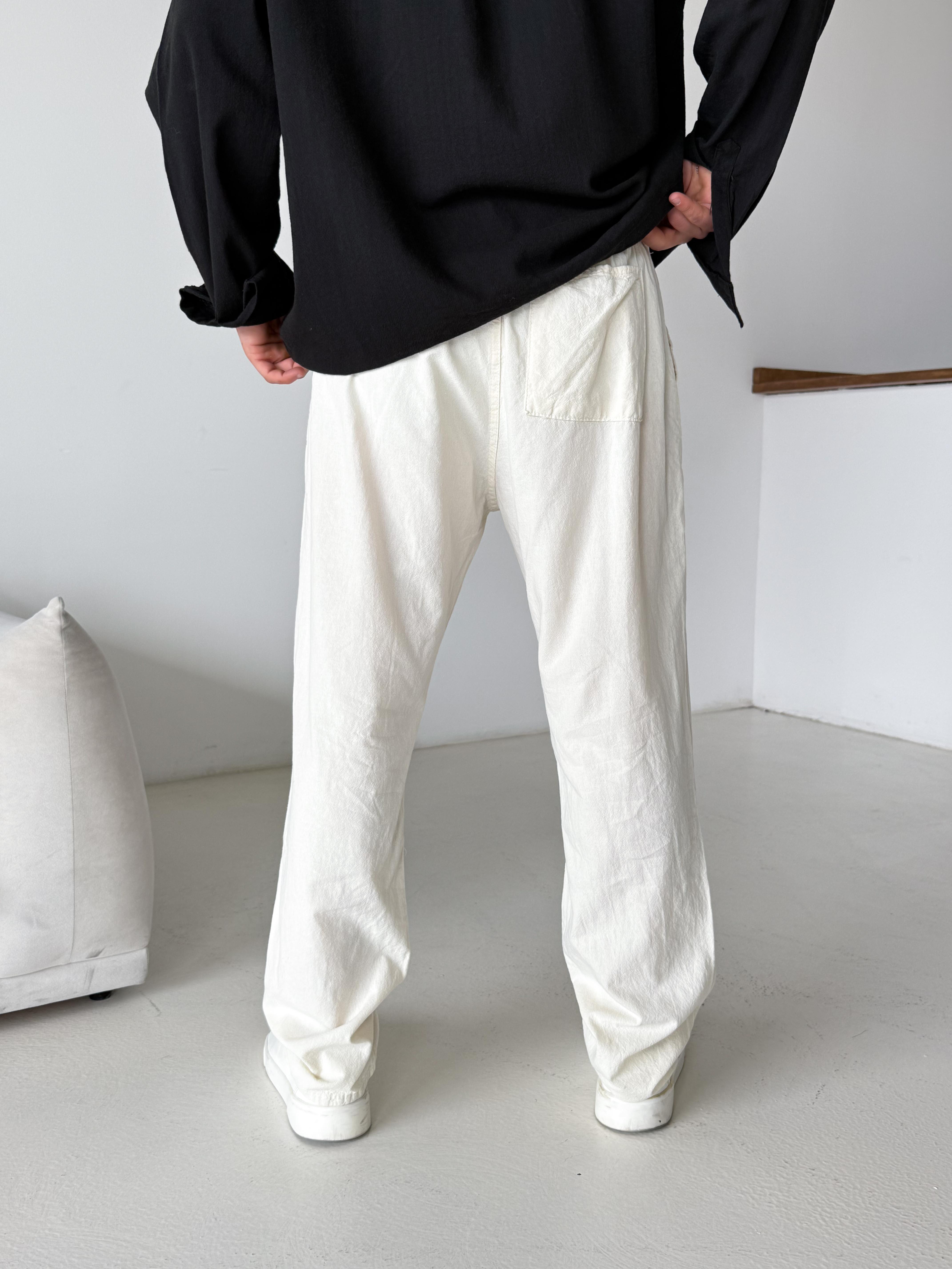 Bej Düğmeli Ham Keten Pantalon TK
