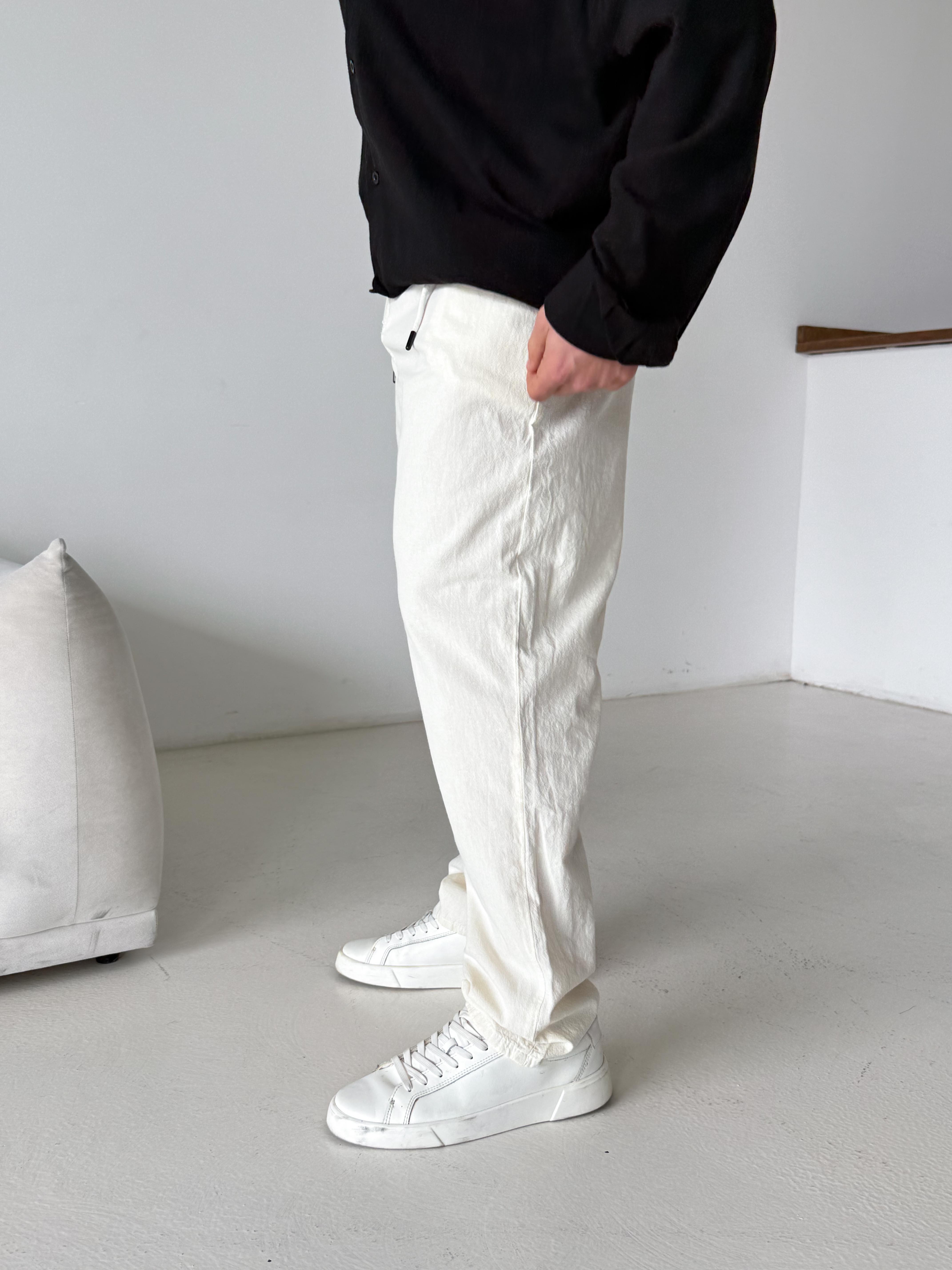 Bej Düğmeli Ham Keten Pantalon TK