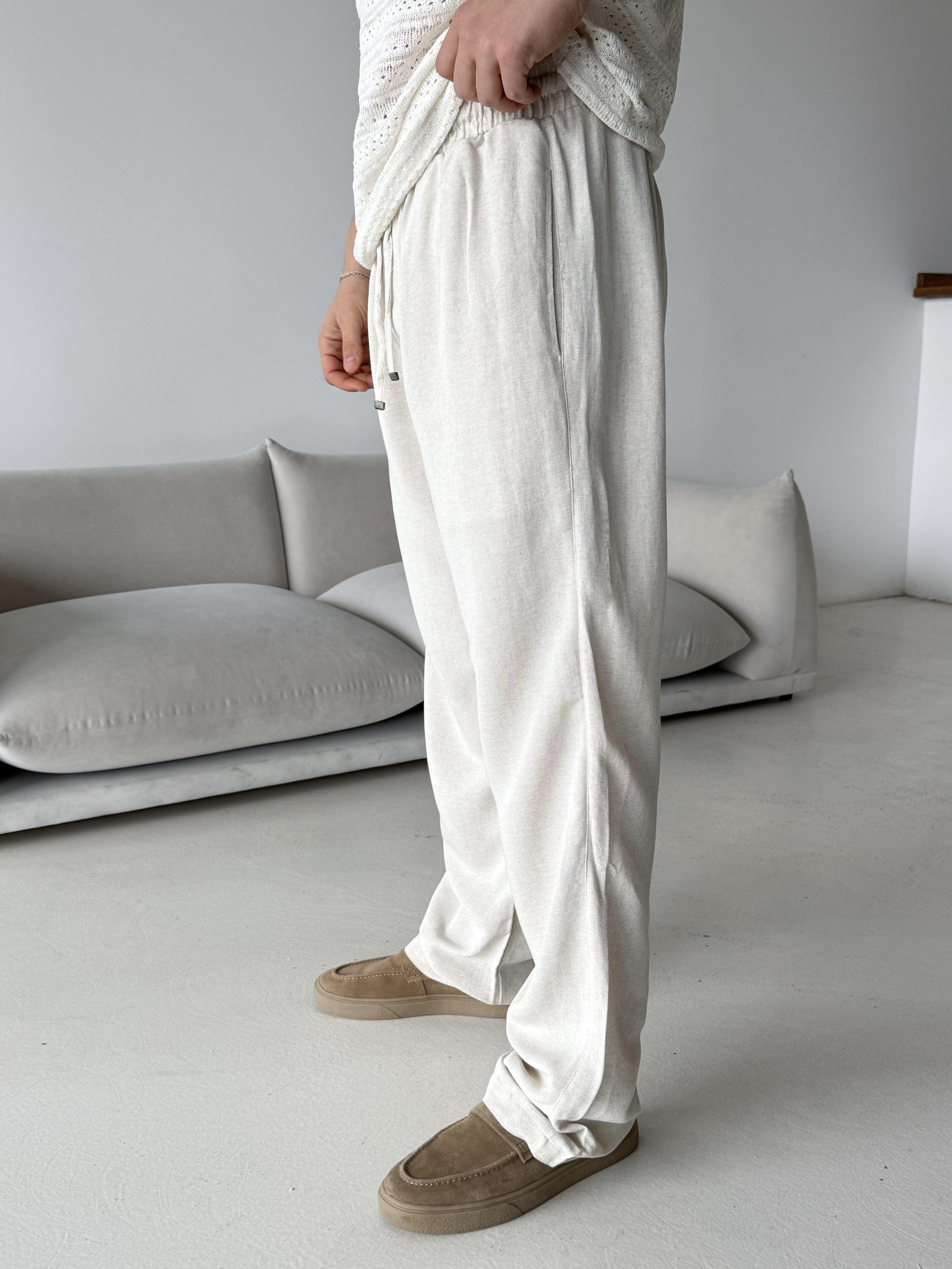Bej Ham Keten Bol Bağcıklı Pantalon LNS 23115