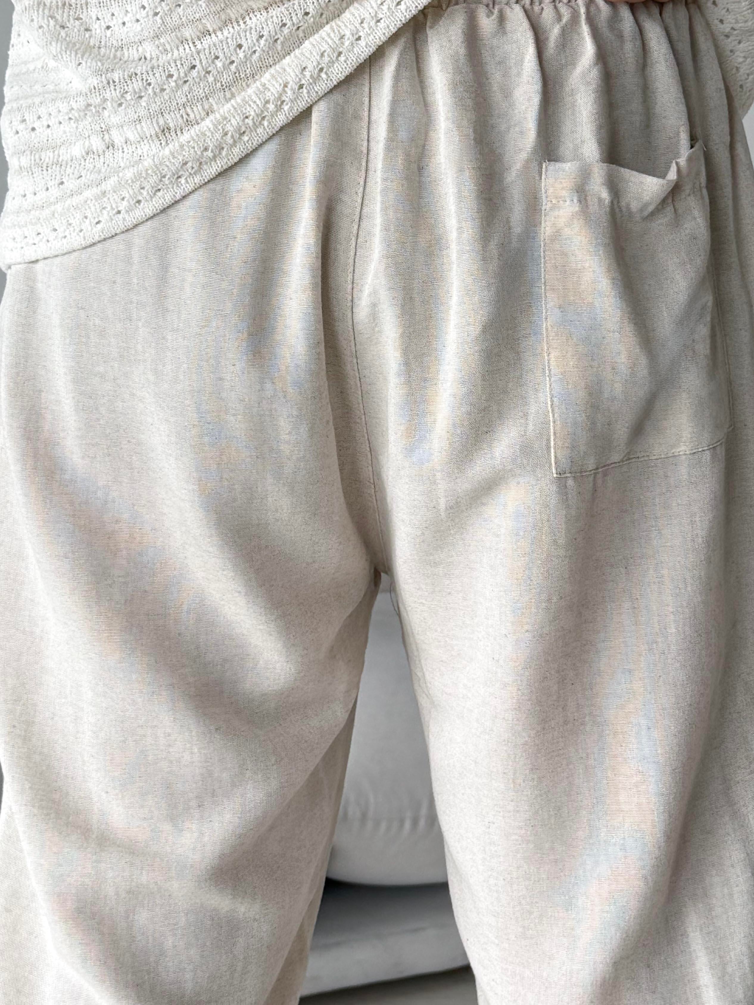 Bej Ham Keten Bol Bağcıklı Pantalon LNS 23115