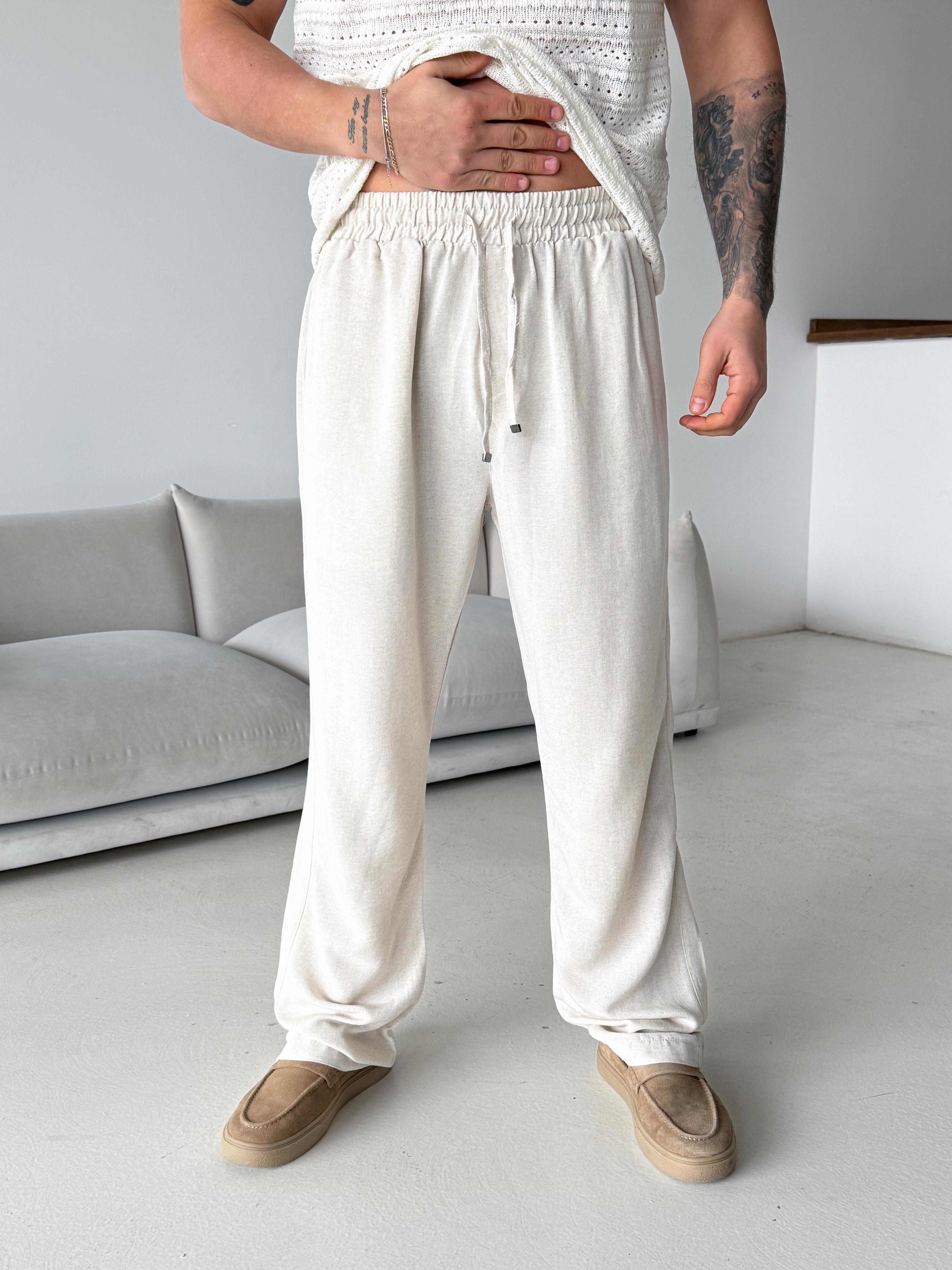 Bej Ham Keten Bol Bağcıklı Pantalon LNS 23115