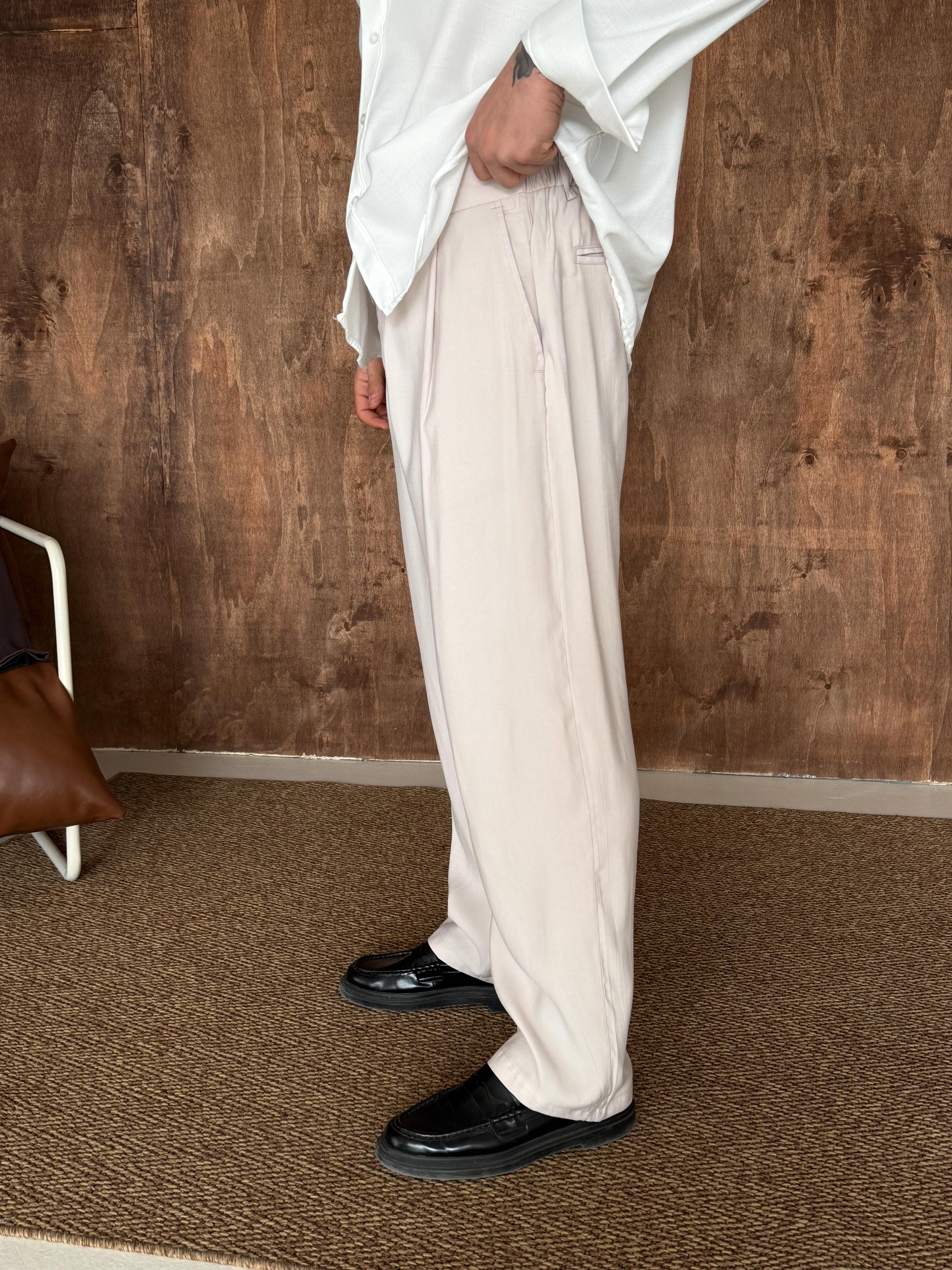 Bej Modal Bel Lastikli Pantalon PLZ