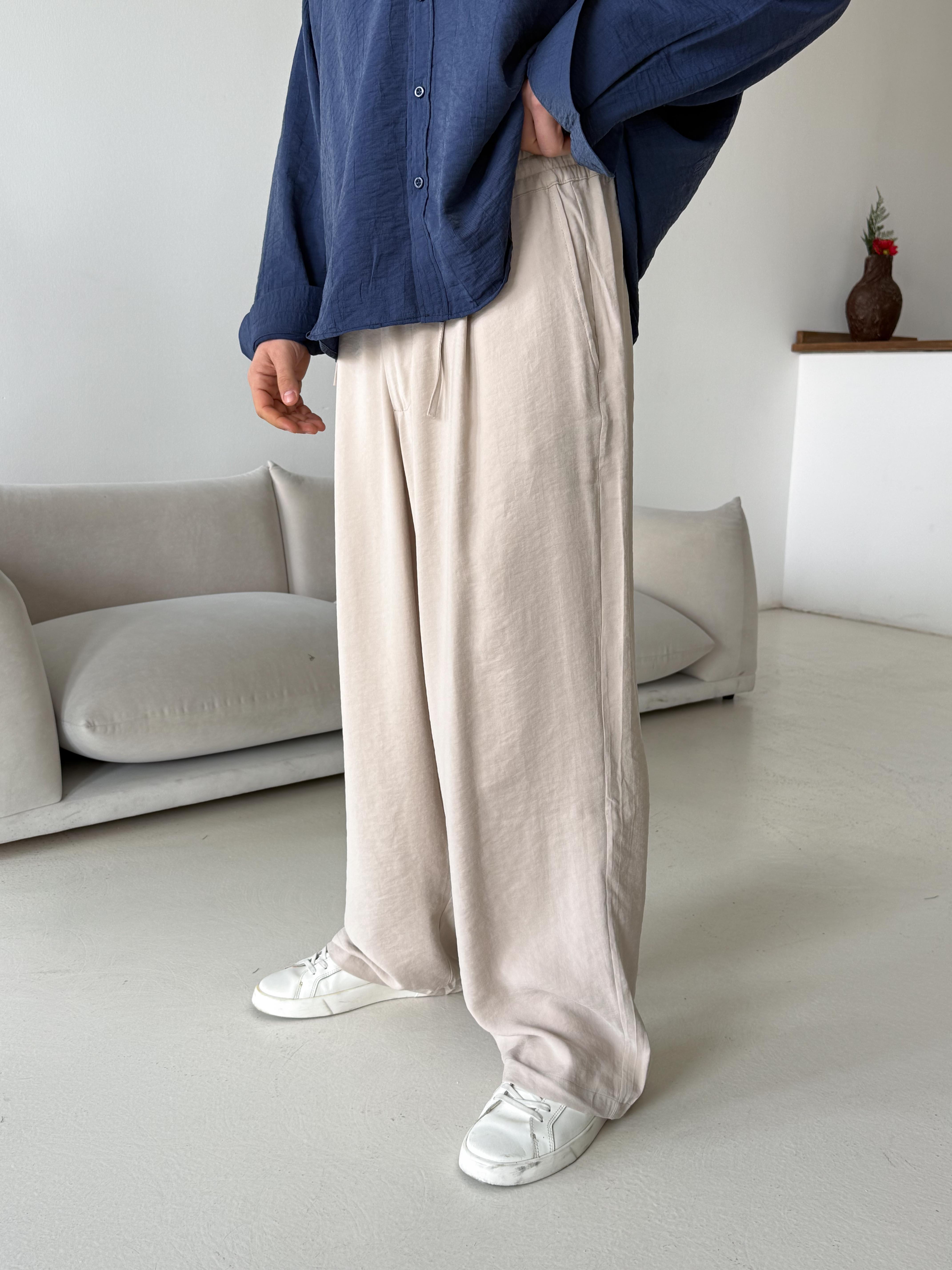 Bej Modal Yarım Lastikli Baggy Pantalon PNC 4066