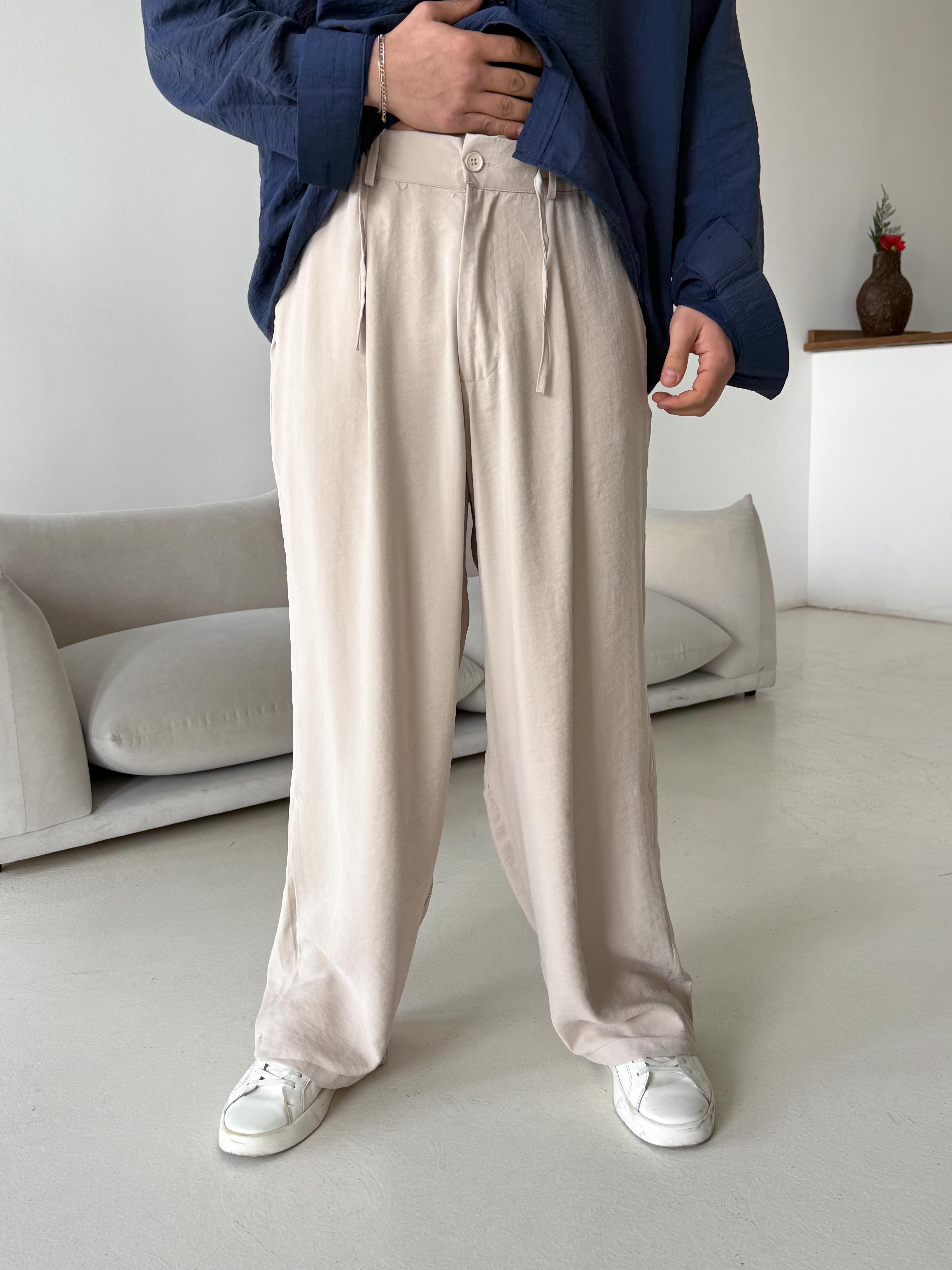 Bej Modal Yarım Lastikli Baggy Pantalon PNC 4066