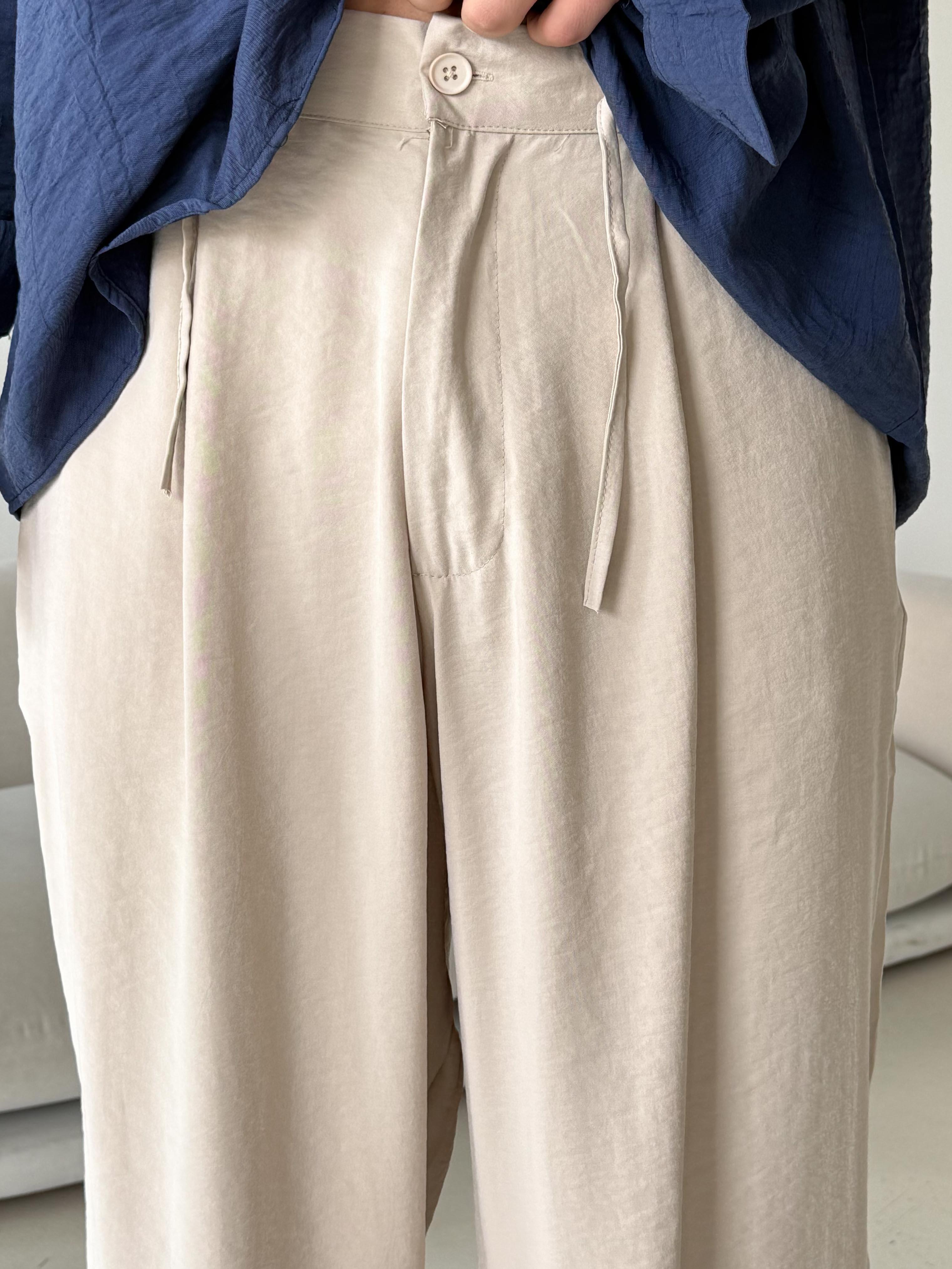 Bej Modal Yarım Lastikli Baggy Pantalon PNC 4066