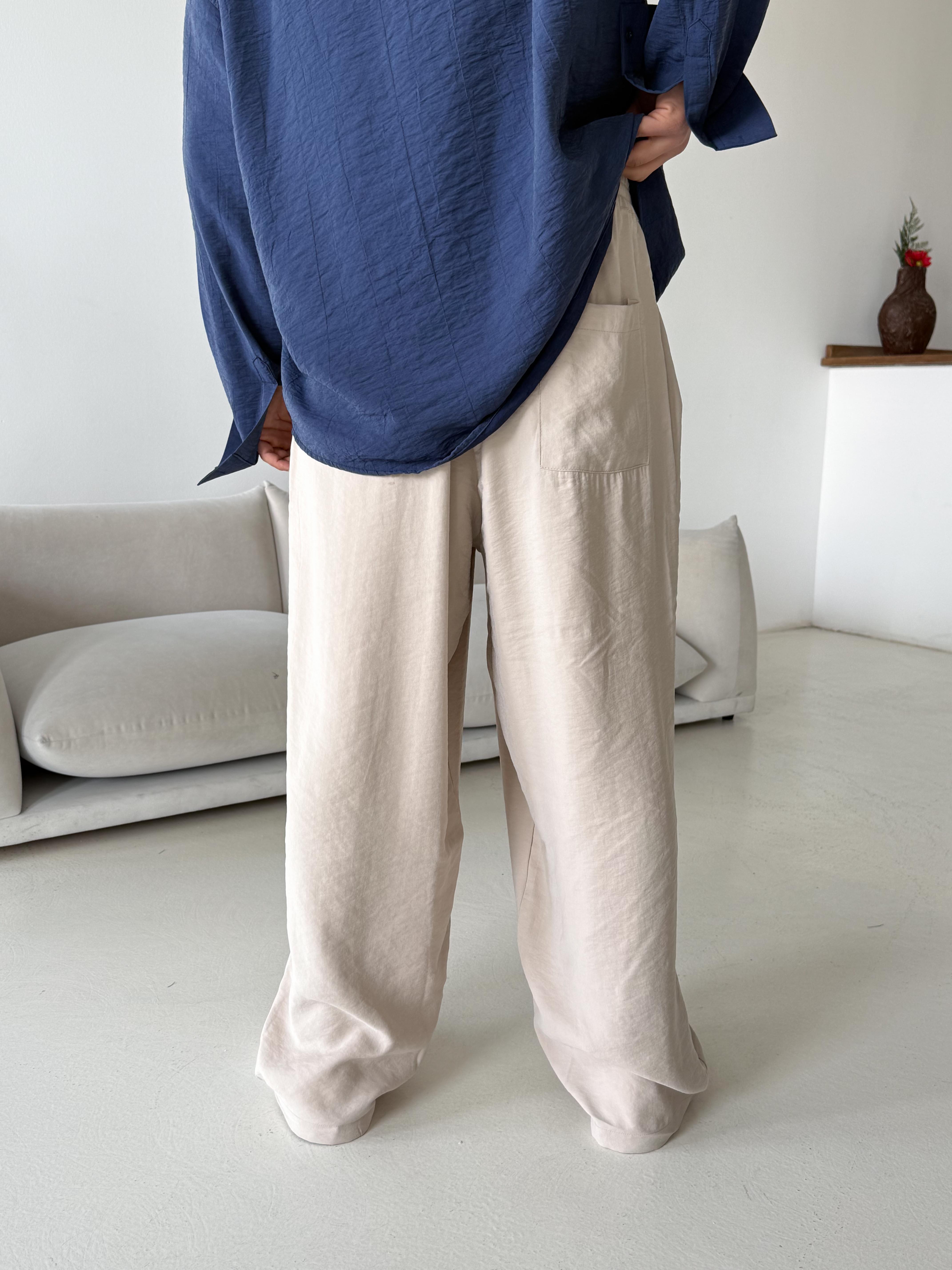 Bej Modal Yarım Lastikli Baggy Pantalon PNC 4066
