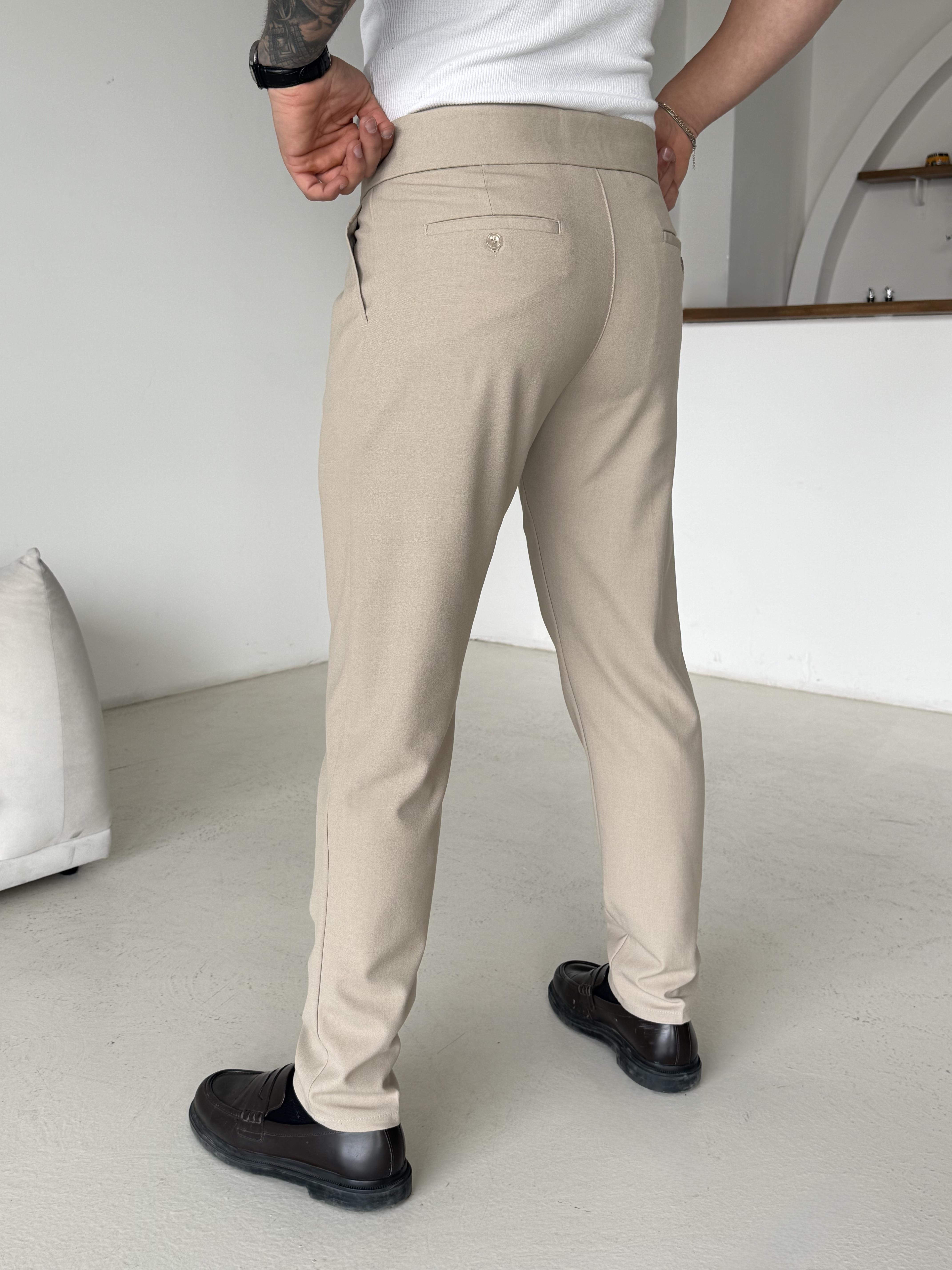 Bej Tokalı Regular Fit Kumaş Pantalon SC