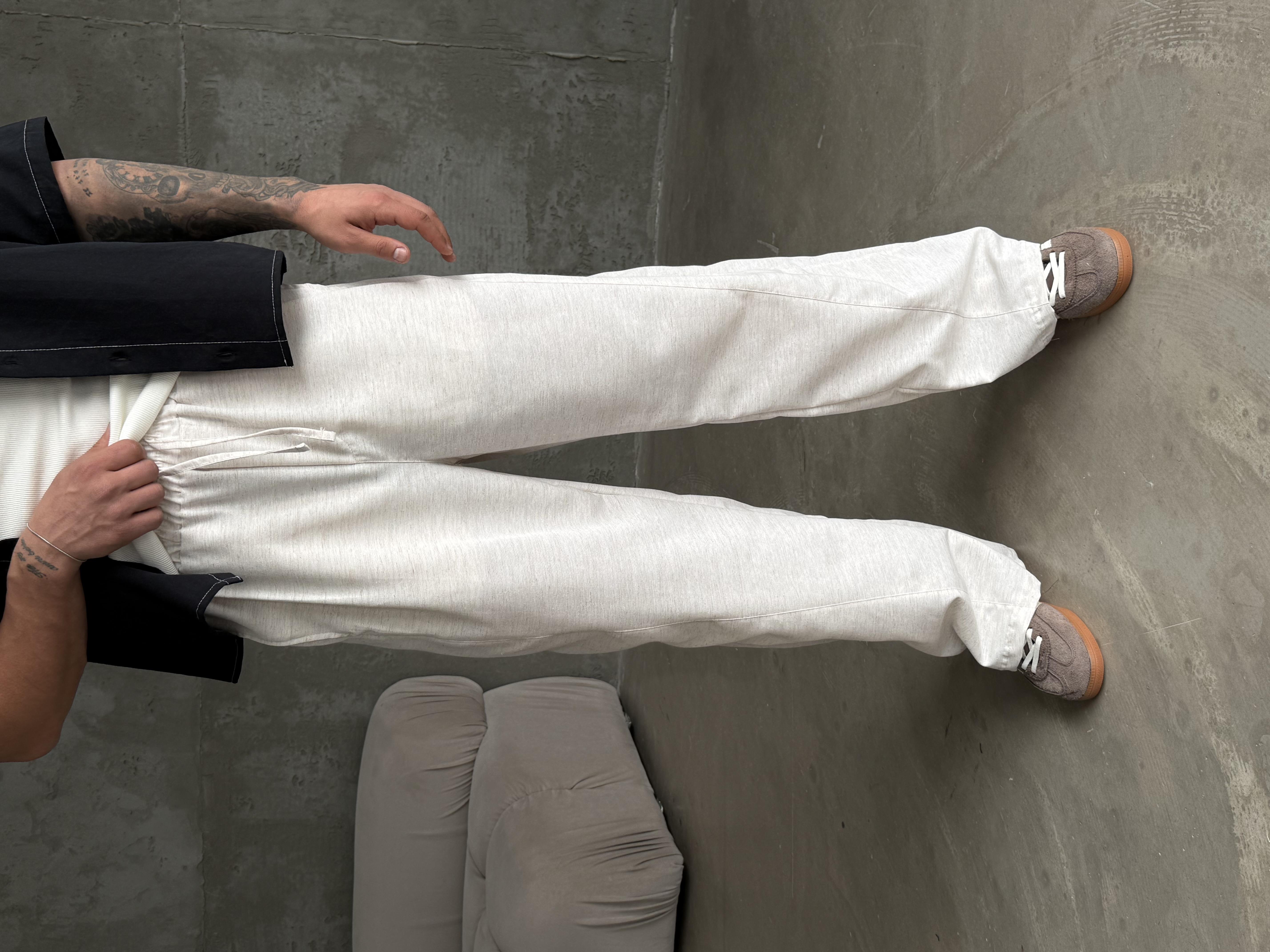 Bej Yumuşak Ham Keten Super Baggy Pantalon 40229 BRR