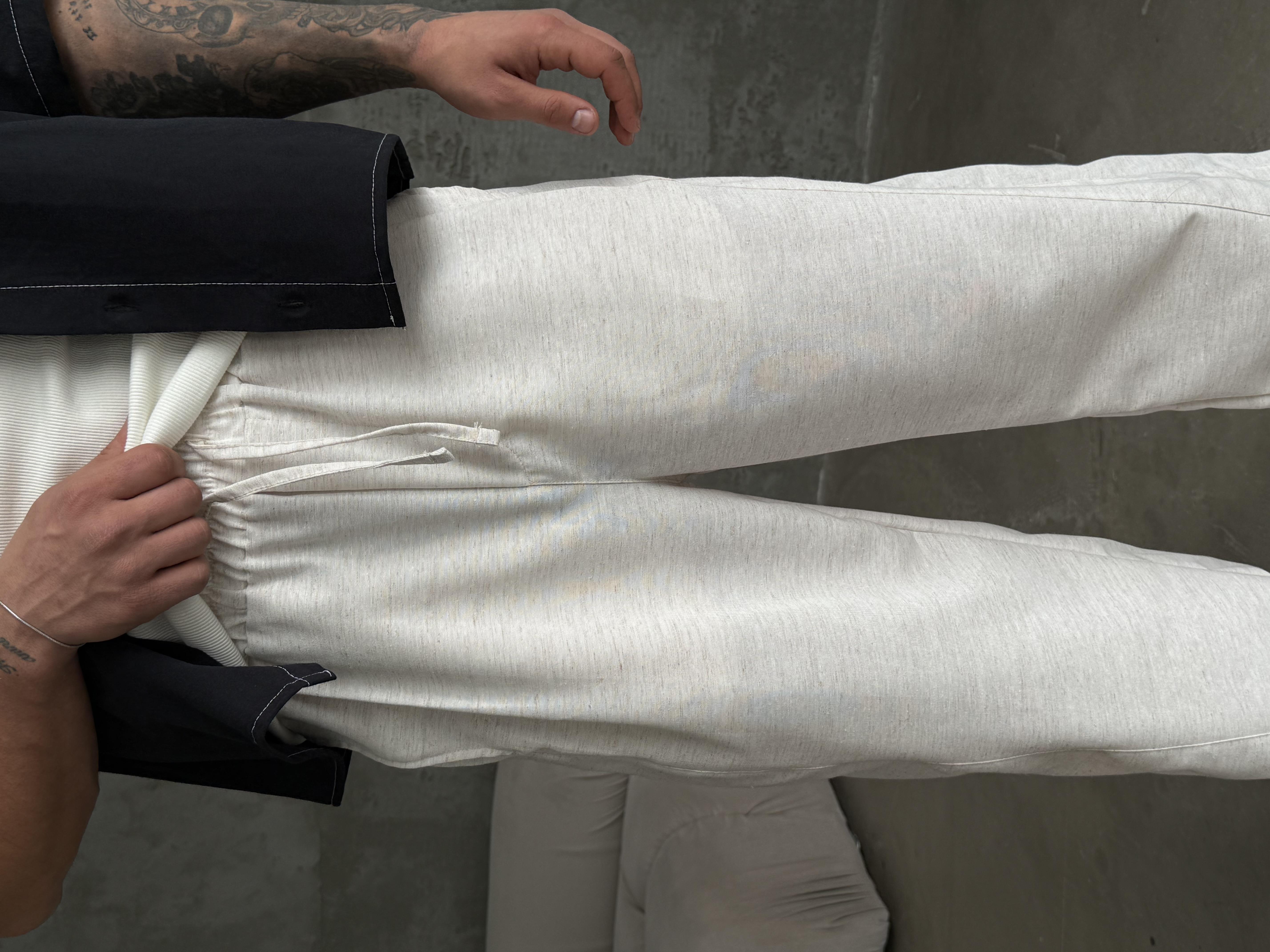 Bej Yumuşak Ham Keten Super Baggy Pantalon 40229 BRR