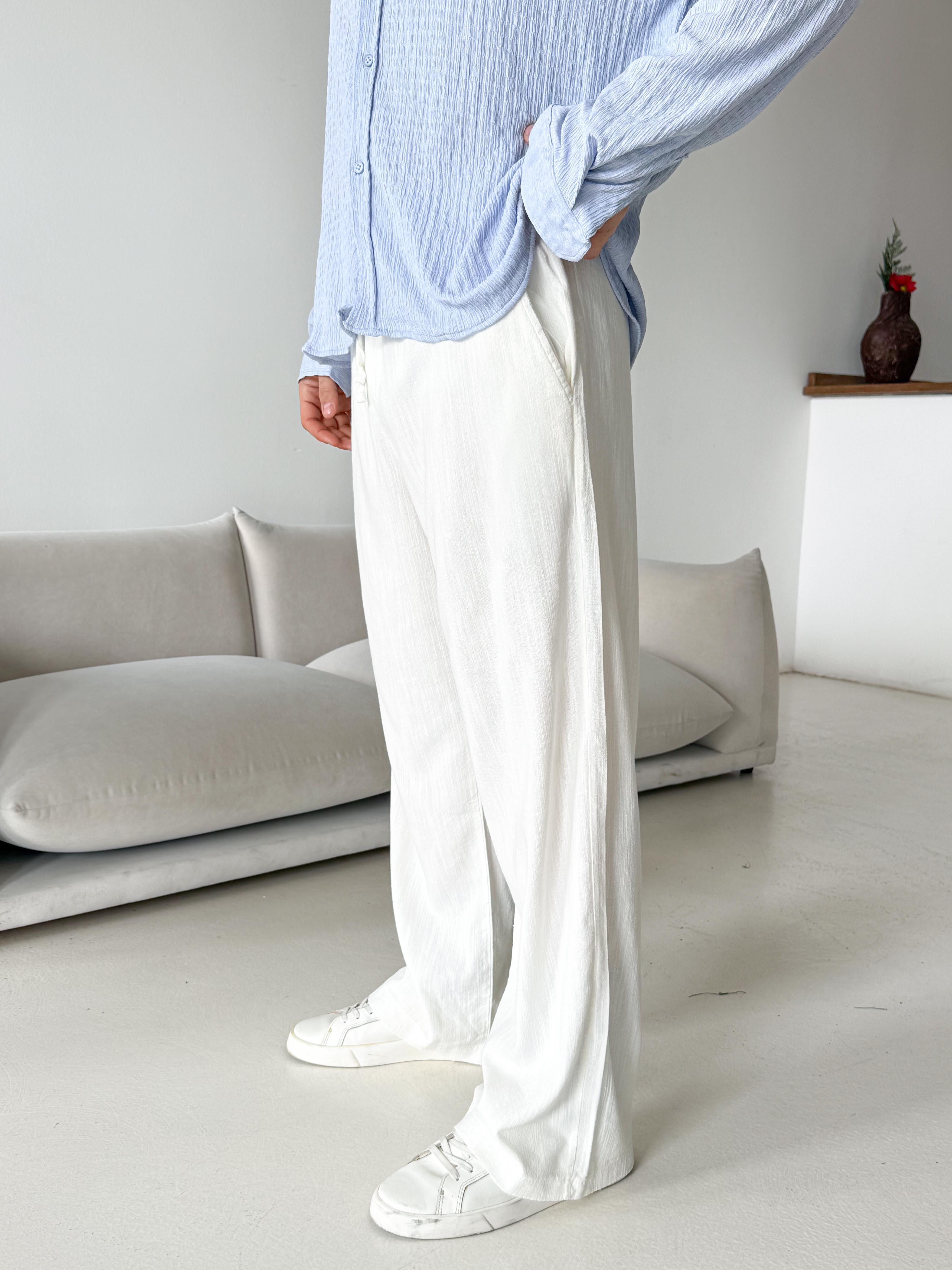 Beyaz Fresh Yıkamalı Keten Pantalon JJ Y116