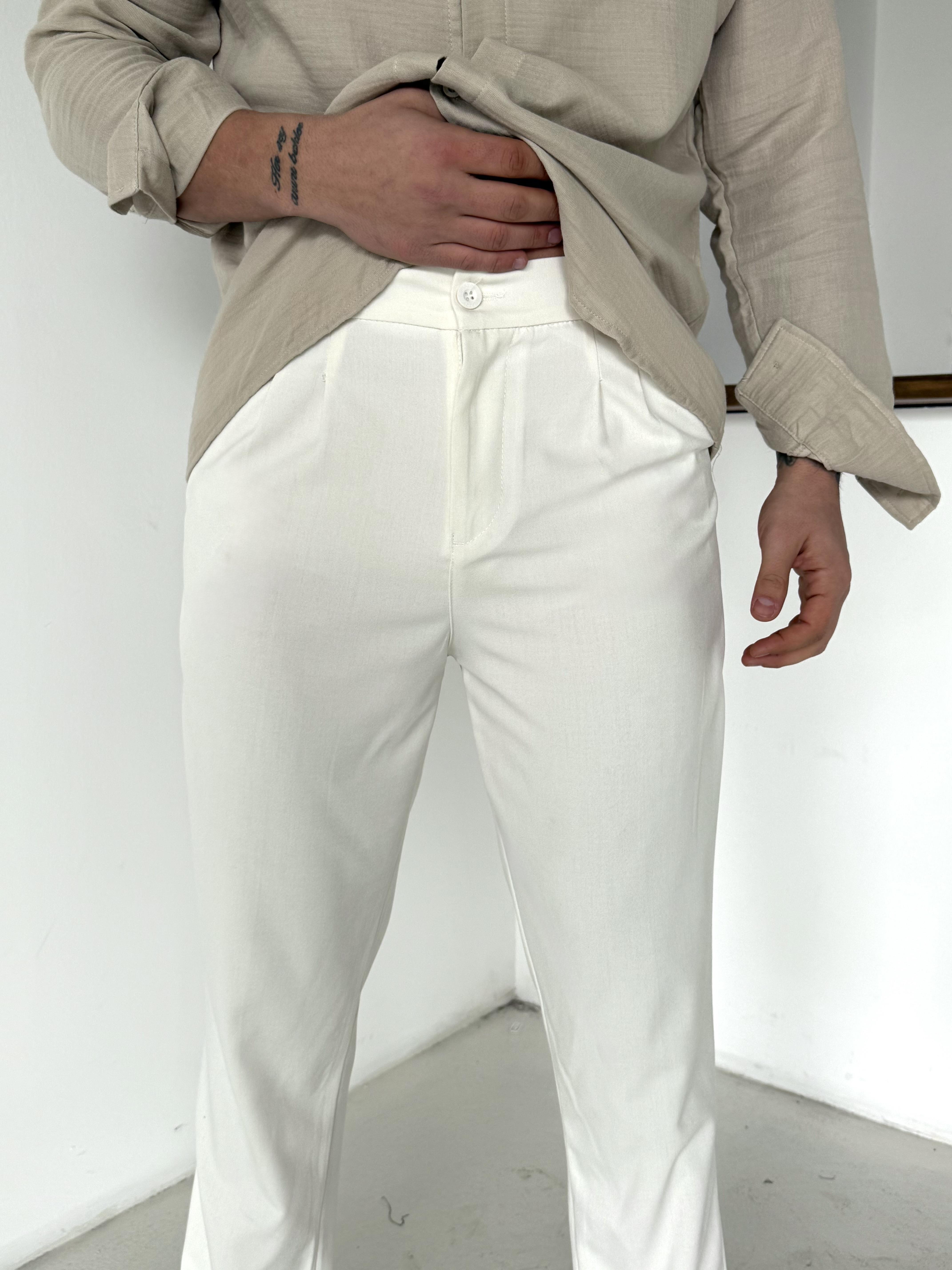 Ekru Bezayağı Boyfriend Pamuk Kumaş Pantolon SNZ N1045