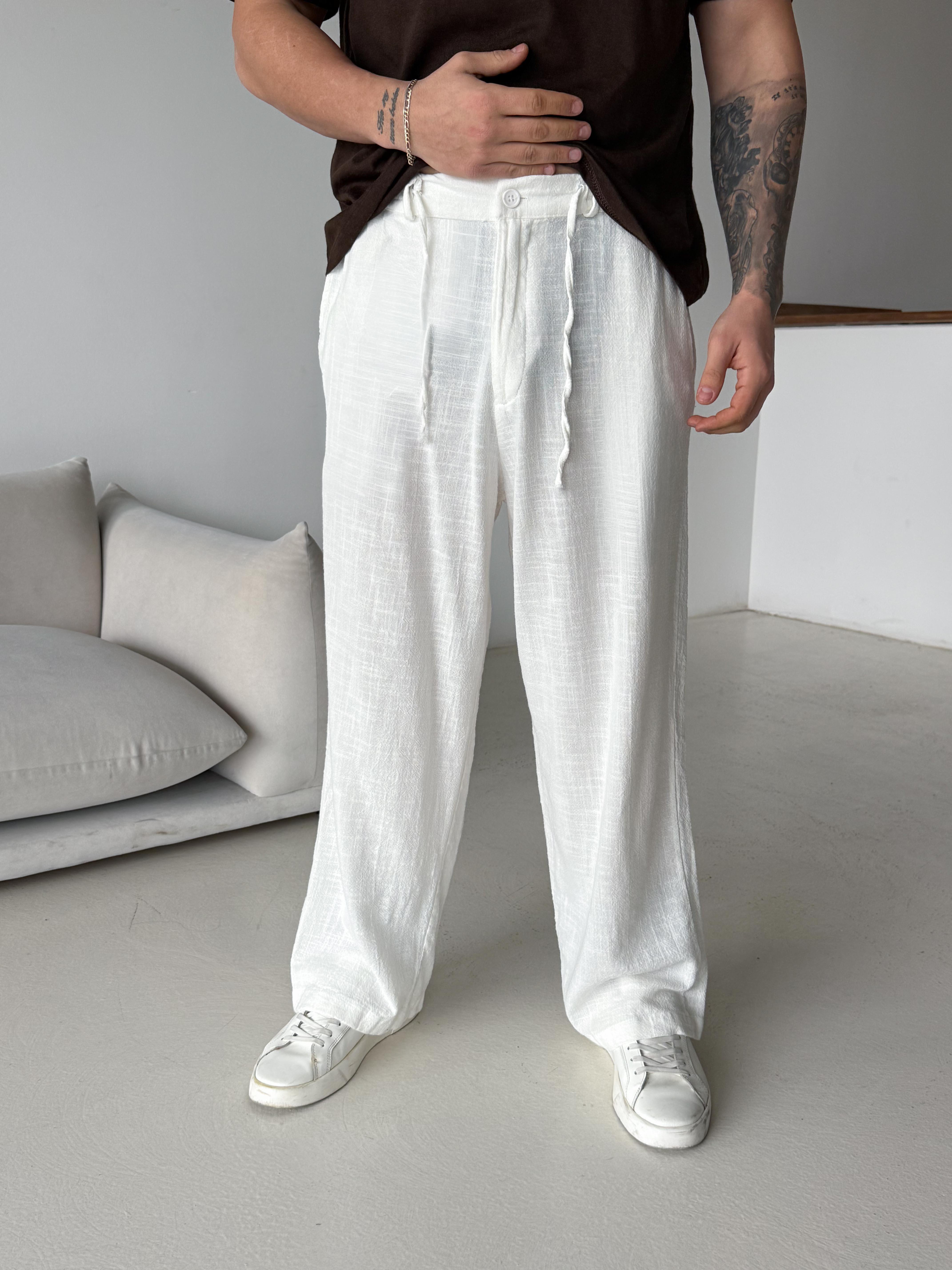 Ekru Keten Baggy Yarı Lastikli Pantalon PNC 4060