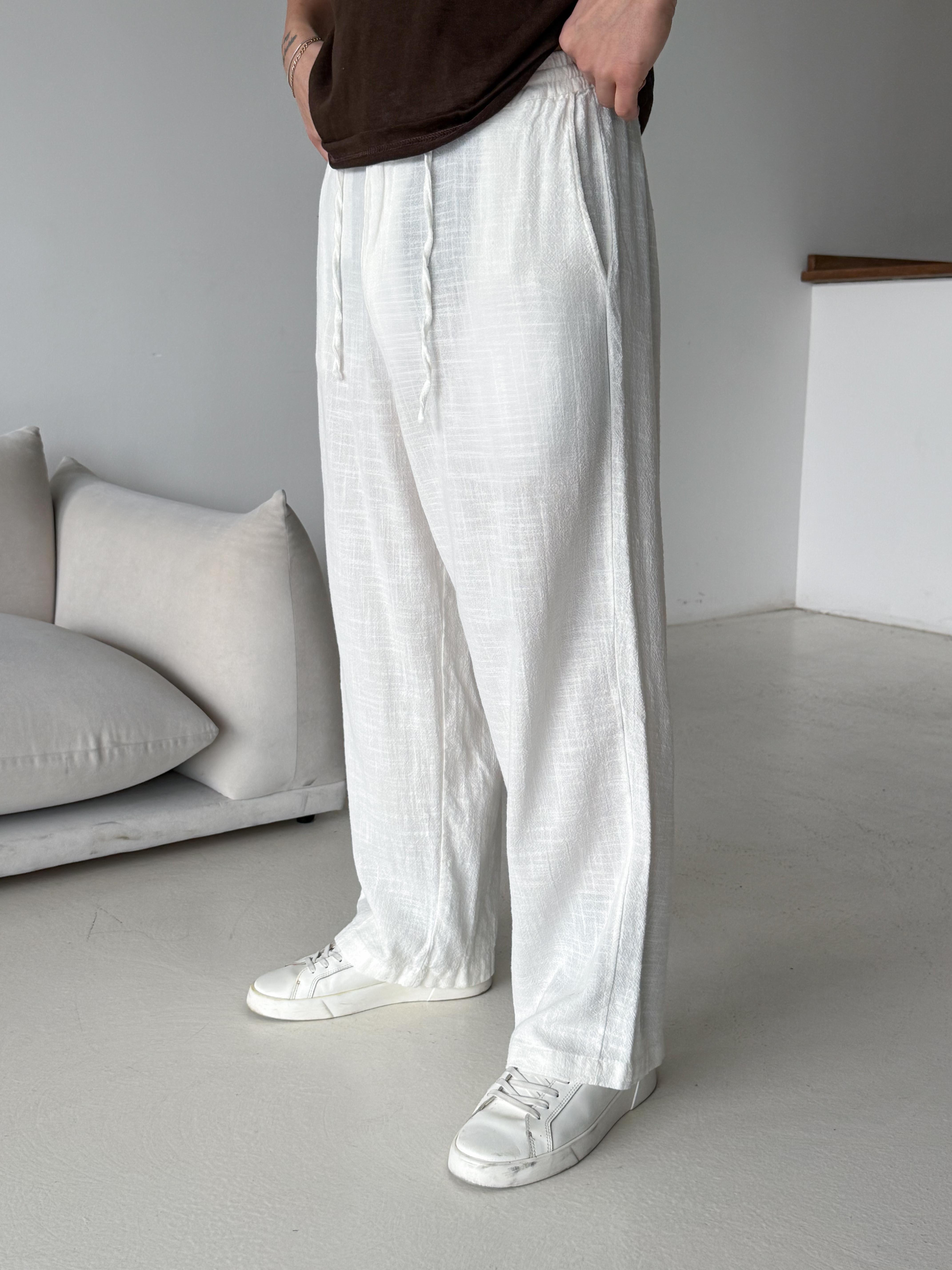 Ekru Keten Baggy Yarı Lastikli Pantalon PNC 4060