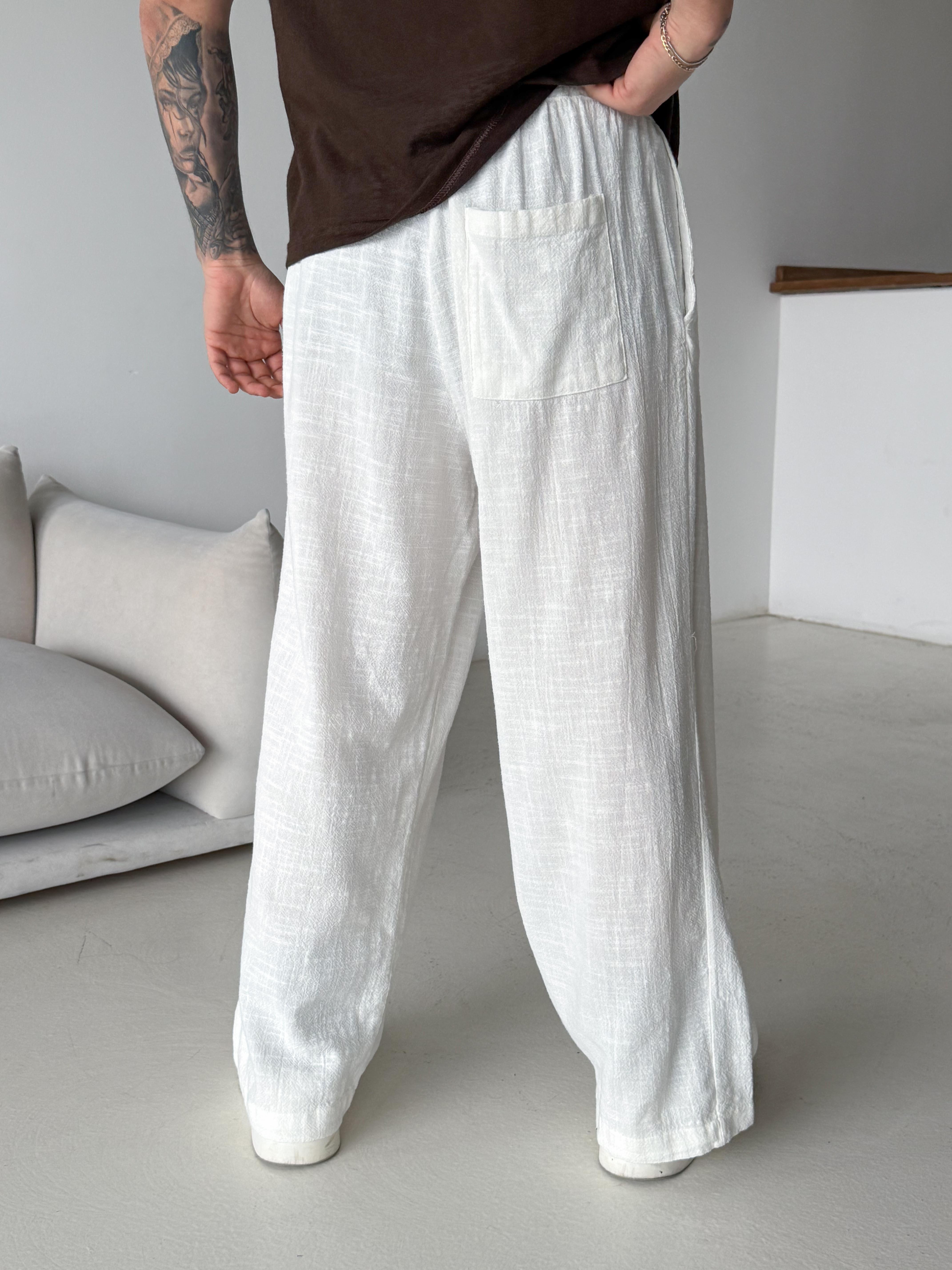 Ekru Keten Baggy Yarı Lastikli Pantalon PNC 4060