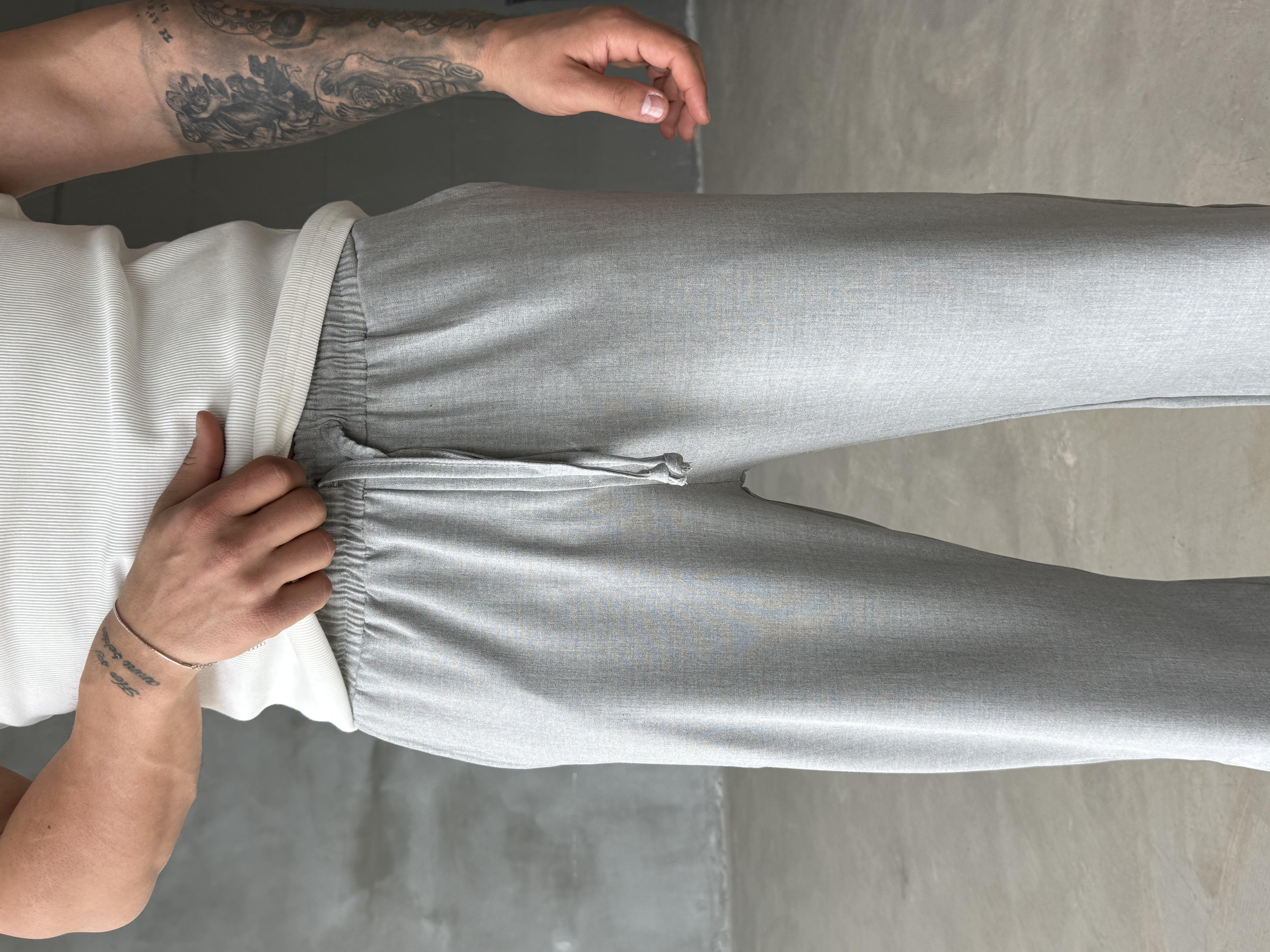 Gri Bol Basic Bağcıklı Kumaş Pantalon SC