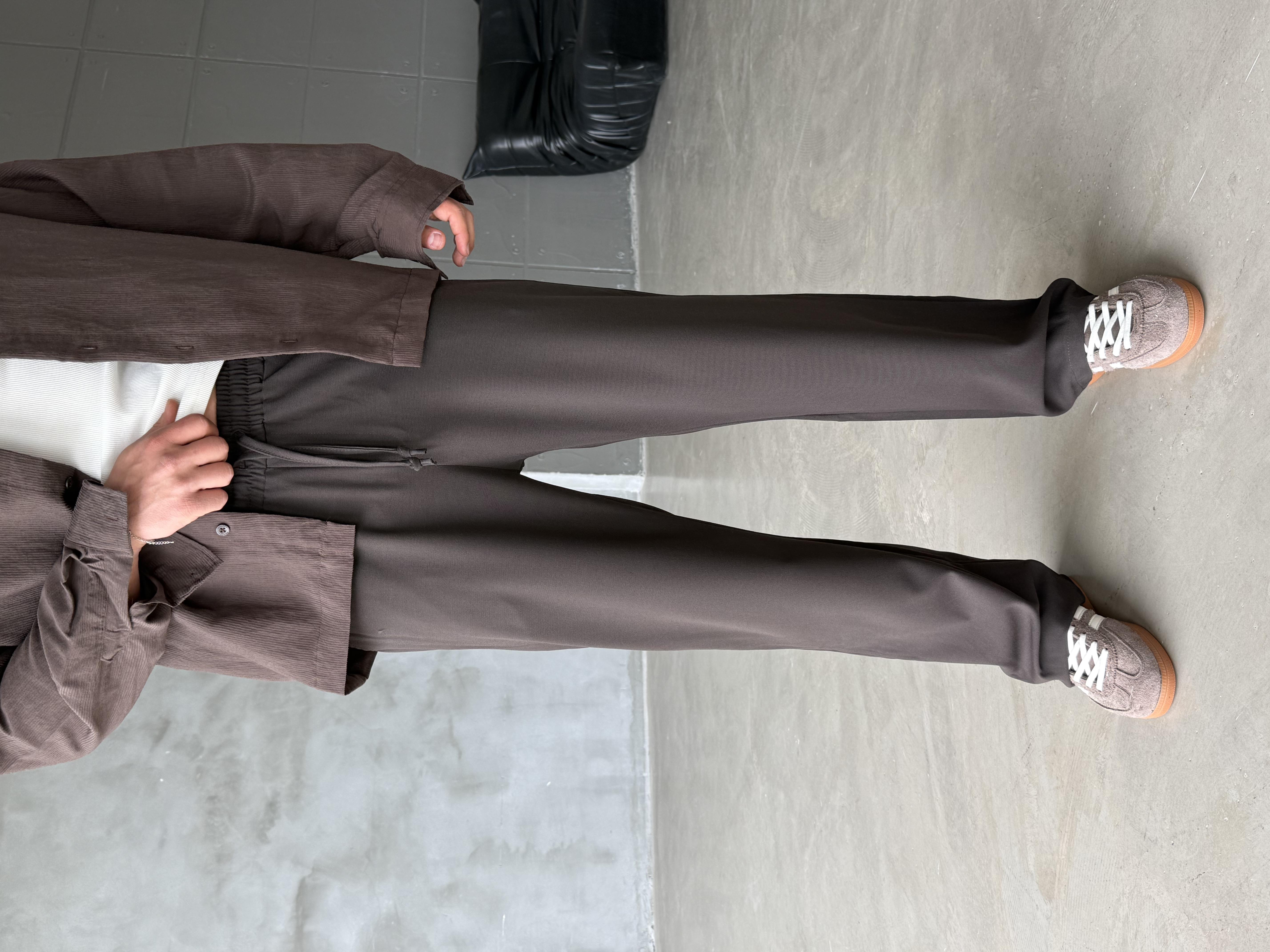 Kahve Bol Basic Bağcıklı Kumaş Pantalon SC