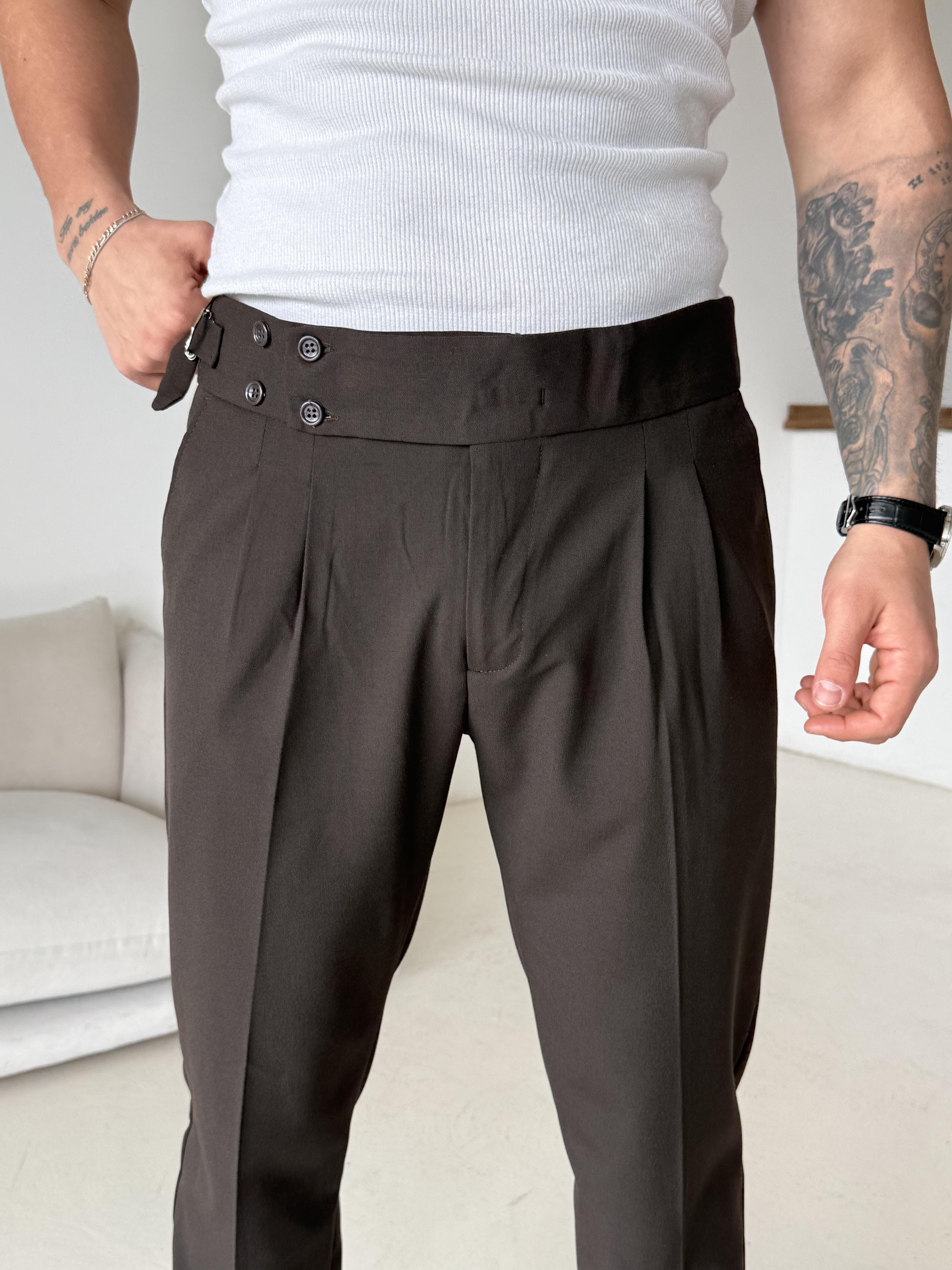 Kahve Dört Düğmeli Tokalı Regular Fit Kumaş Pantalon SC
