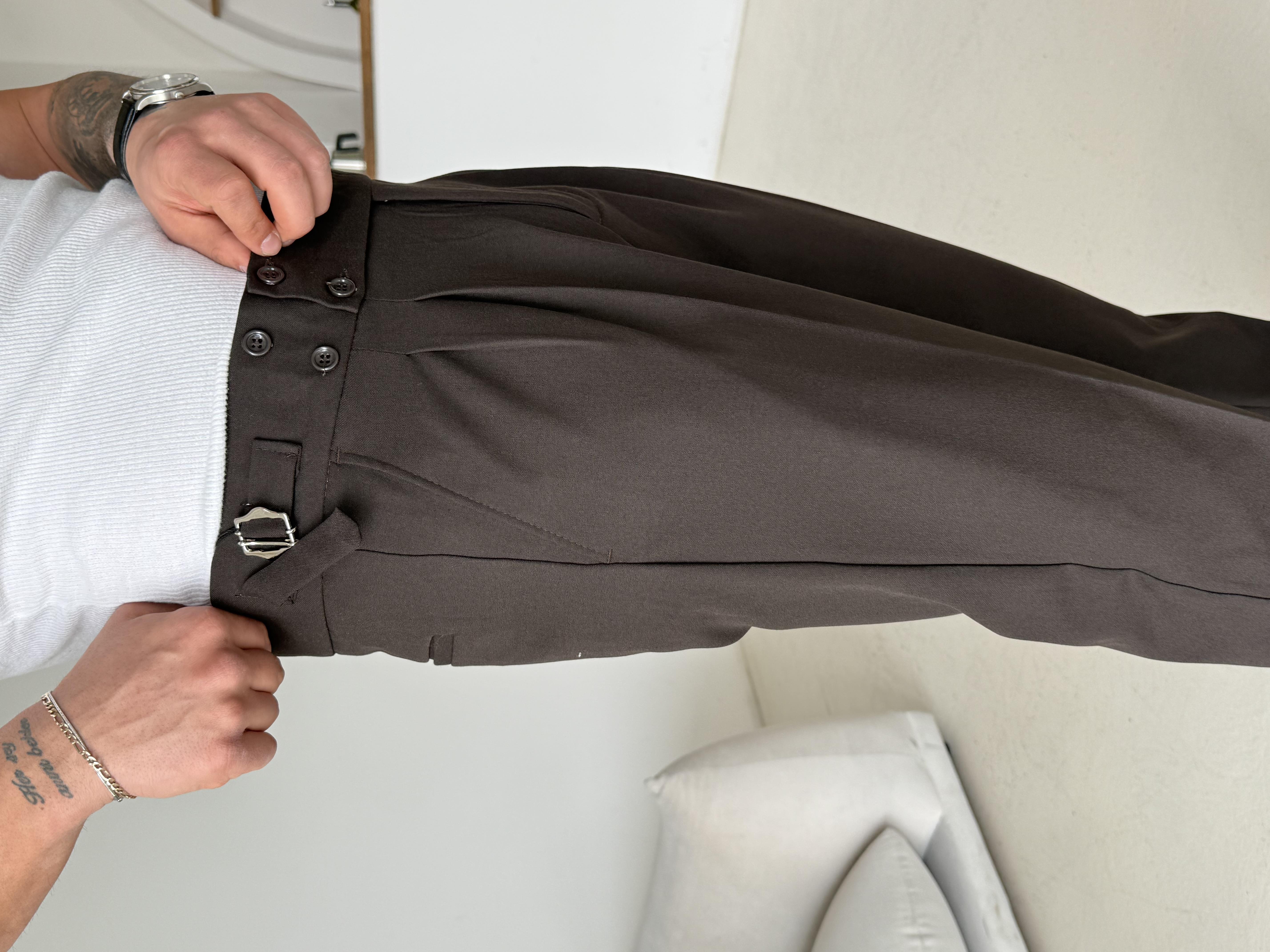 Kahve Dört Düğmeli Tokalı Regular Fit Kumaş Pantalon SC