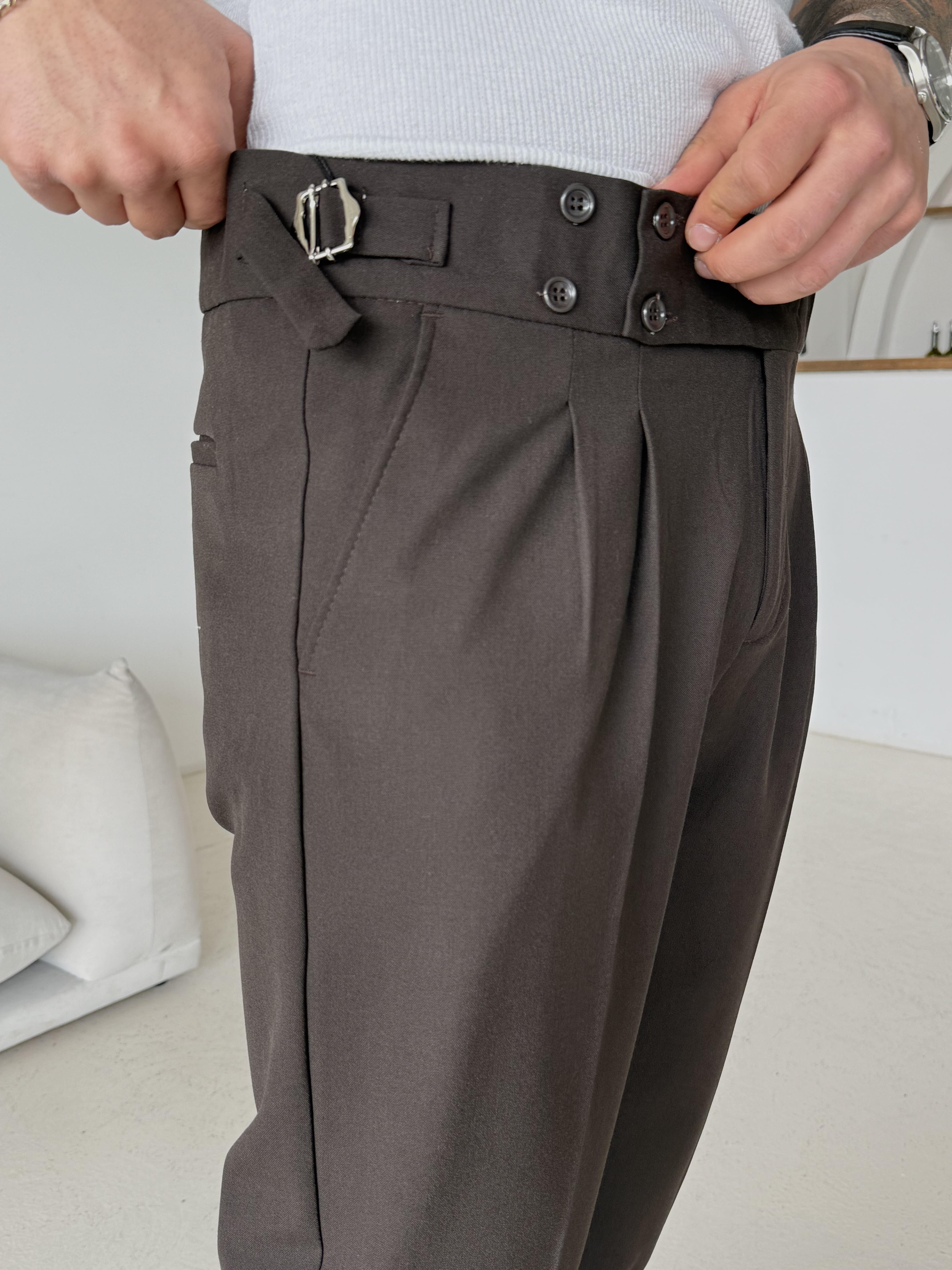 Kahve Dört Düğmeli Tokalı Regular Fit Kumaş Pantalon SC