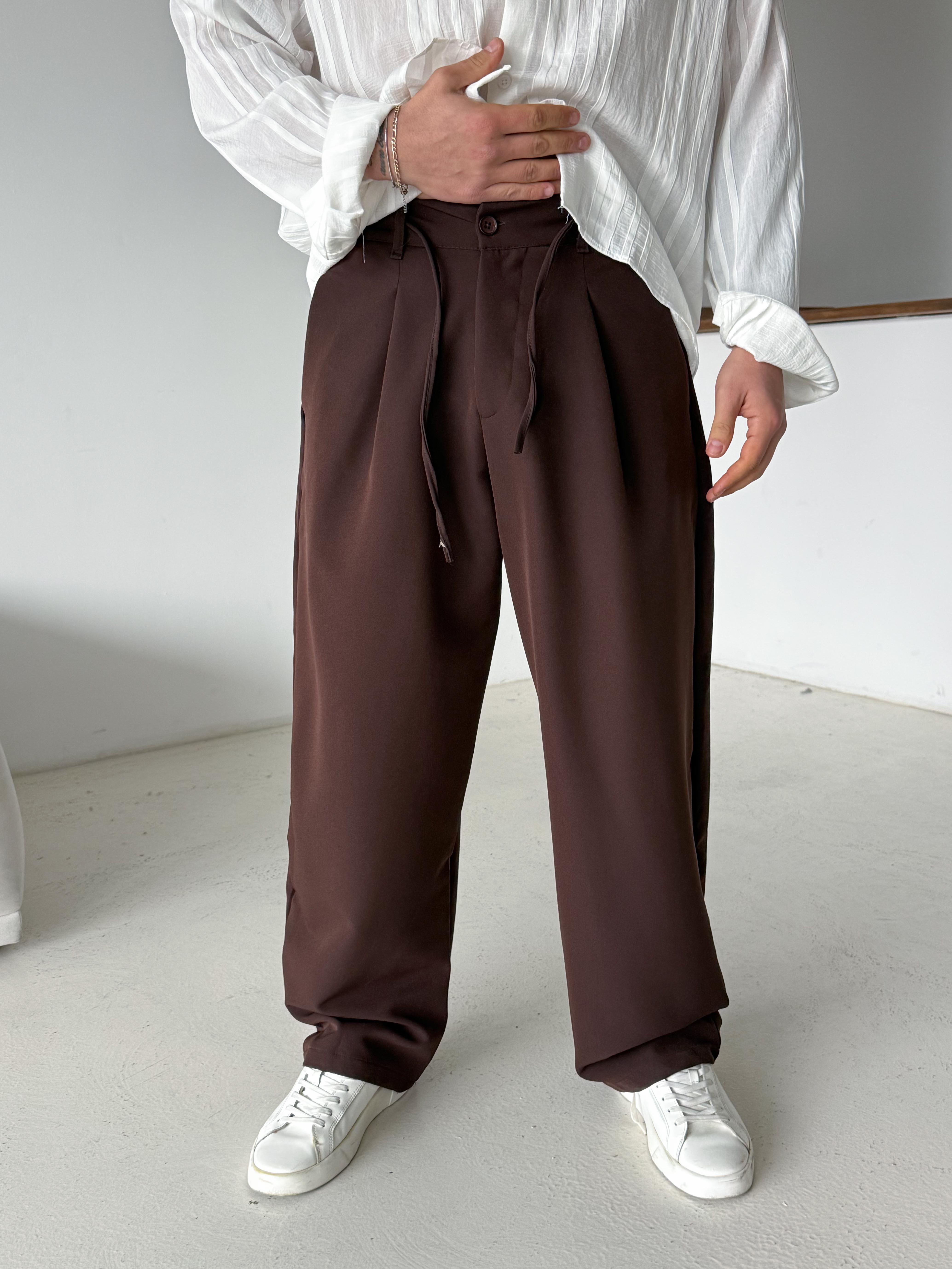 Kahve Double Balon Kalıp Yarım Lastik Pantalon PNC 4068
